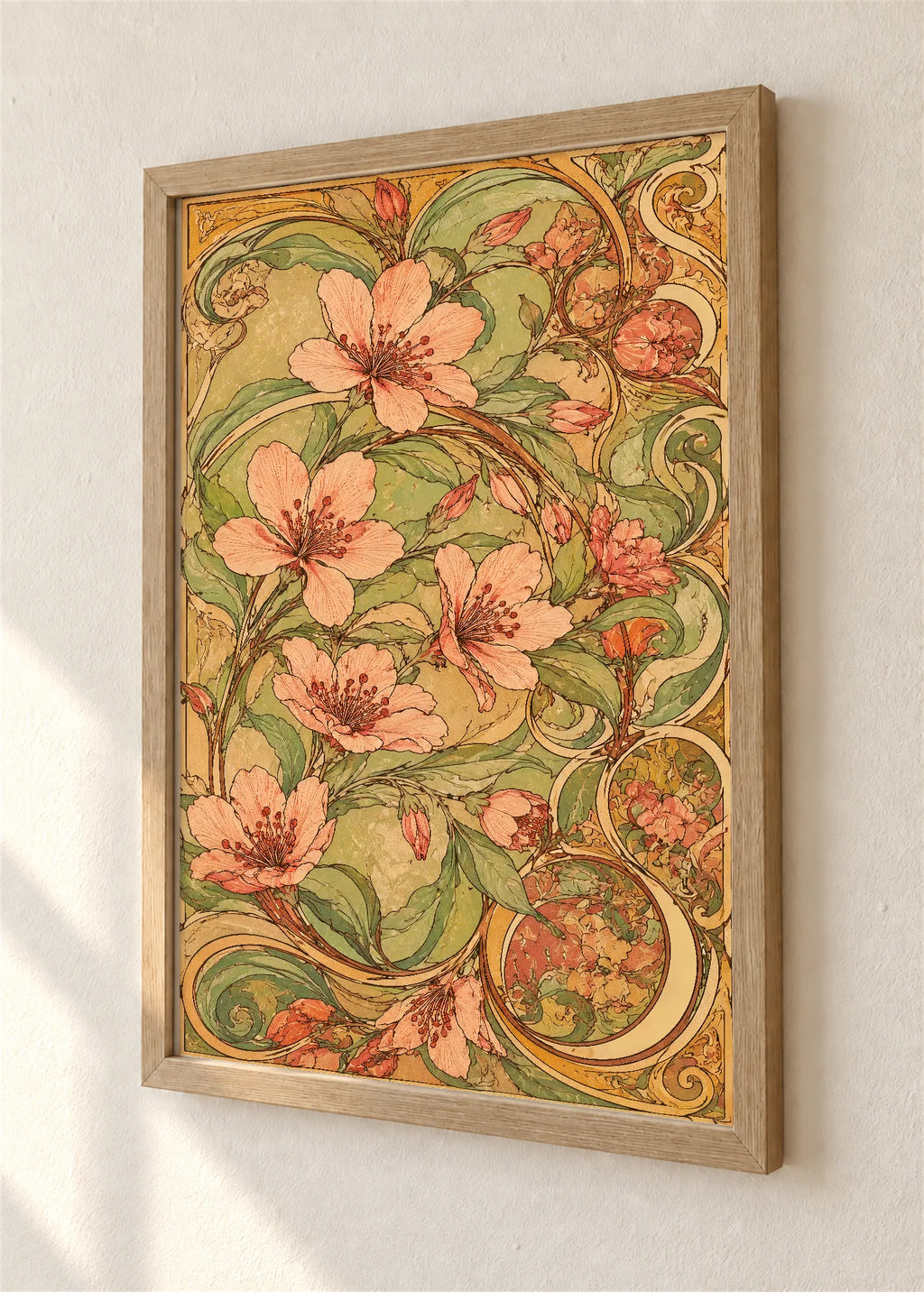 Cvetni ornament sa ljiljanima, braon ram, detalj