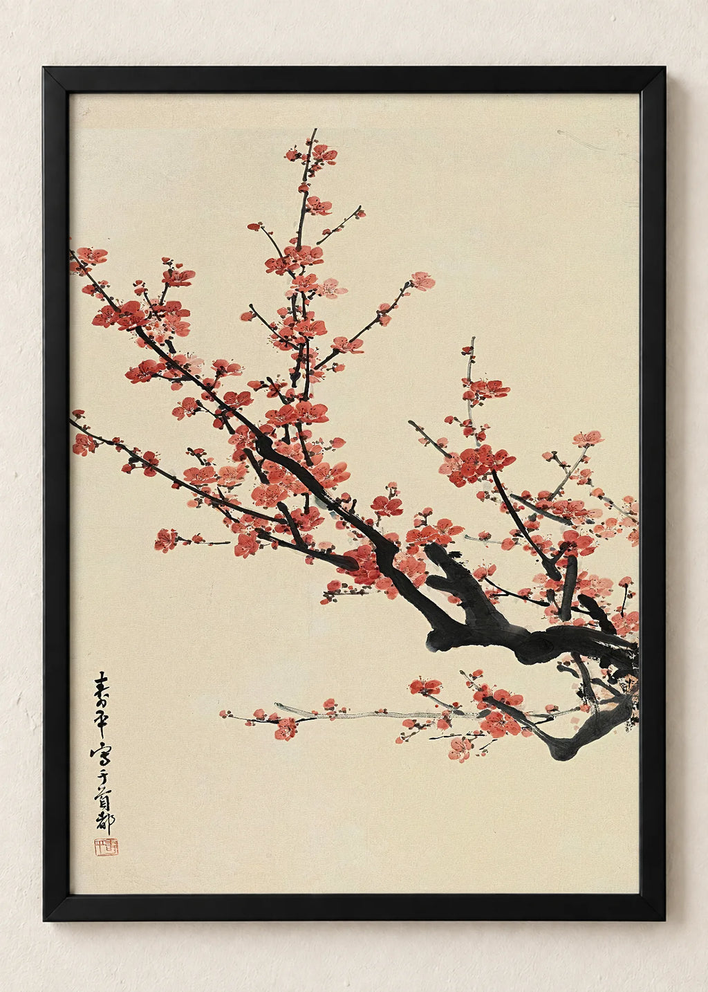 Azaleje i cvetne grane: set od 3 postera, Plum Blossom Branch, u crnim ramu