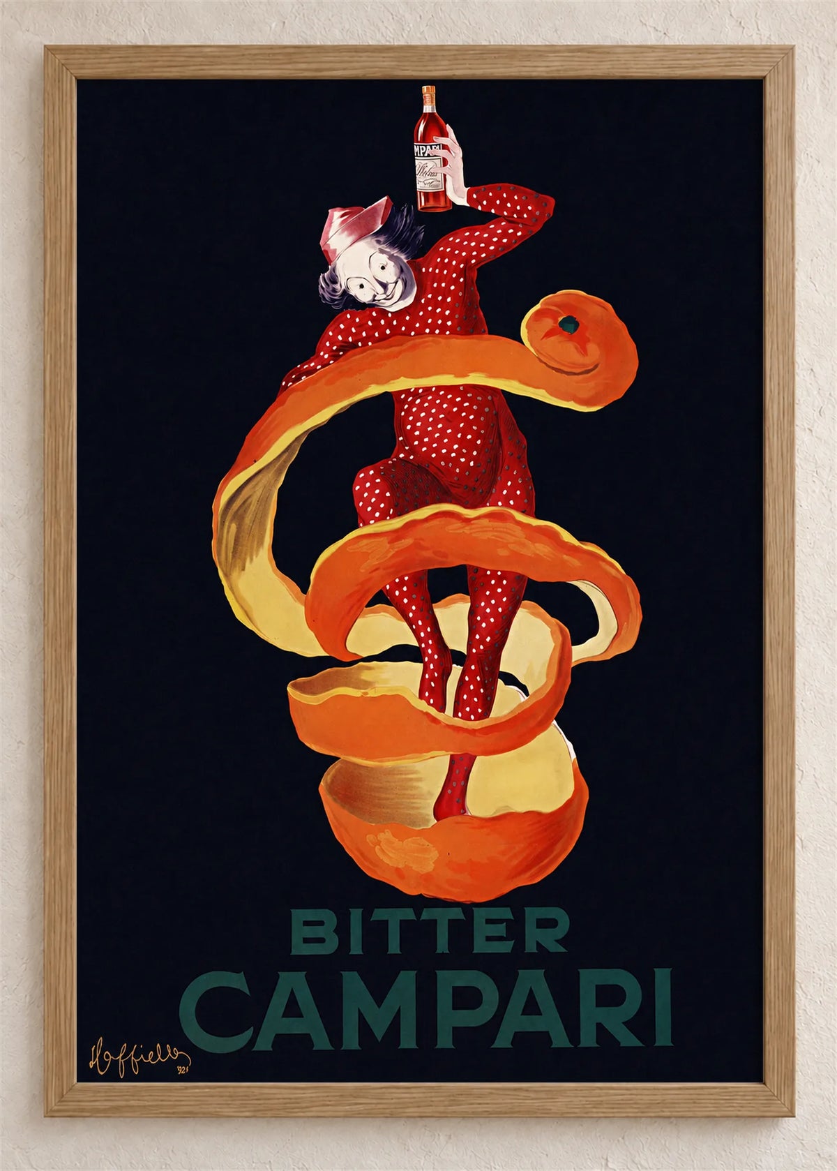 Bitter Campari, poster u braon drvenom ramu