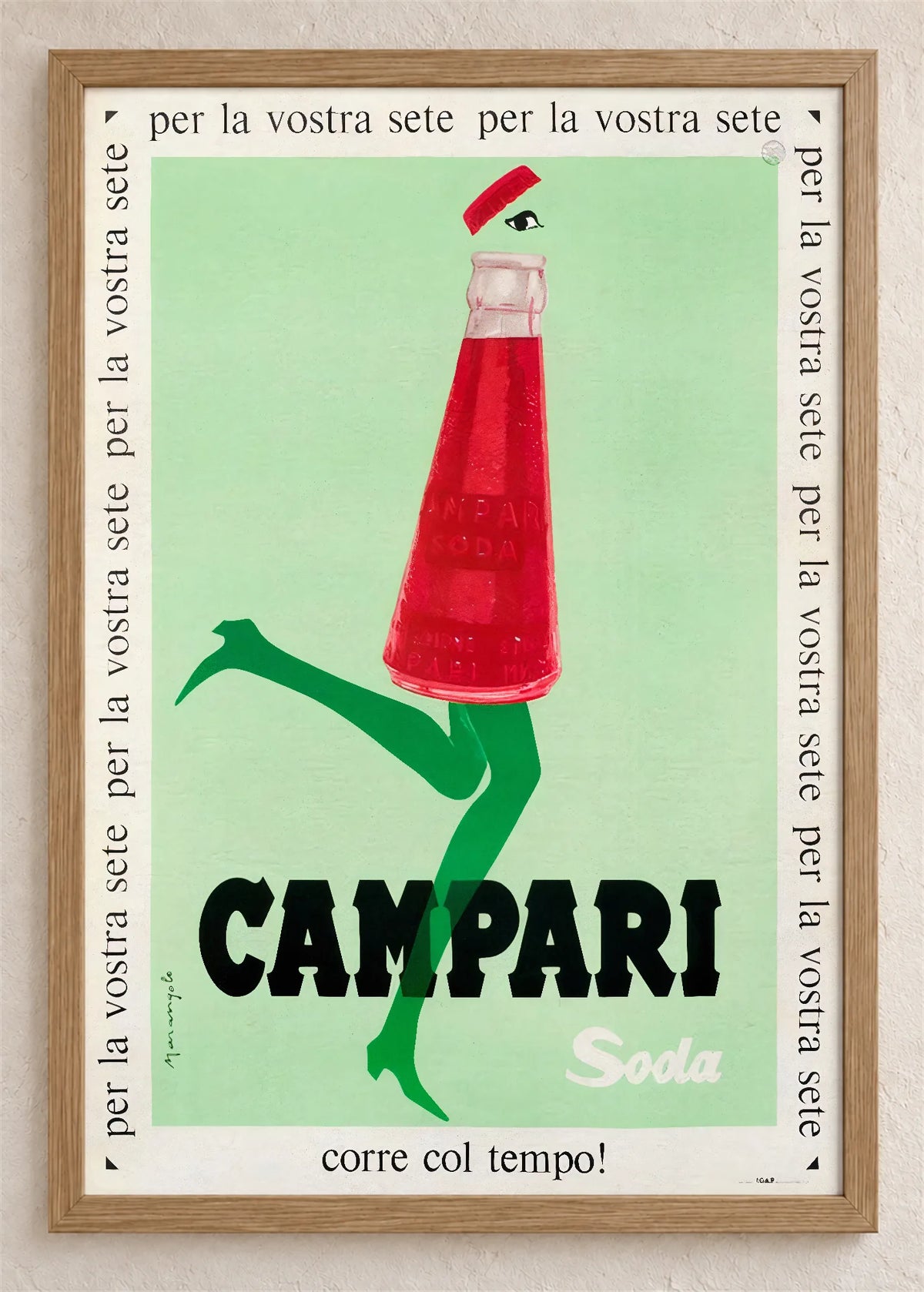 Campari Soda, poster u braon drvenom ramu
