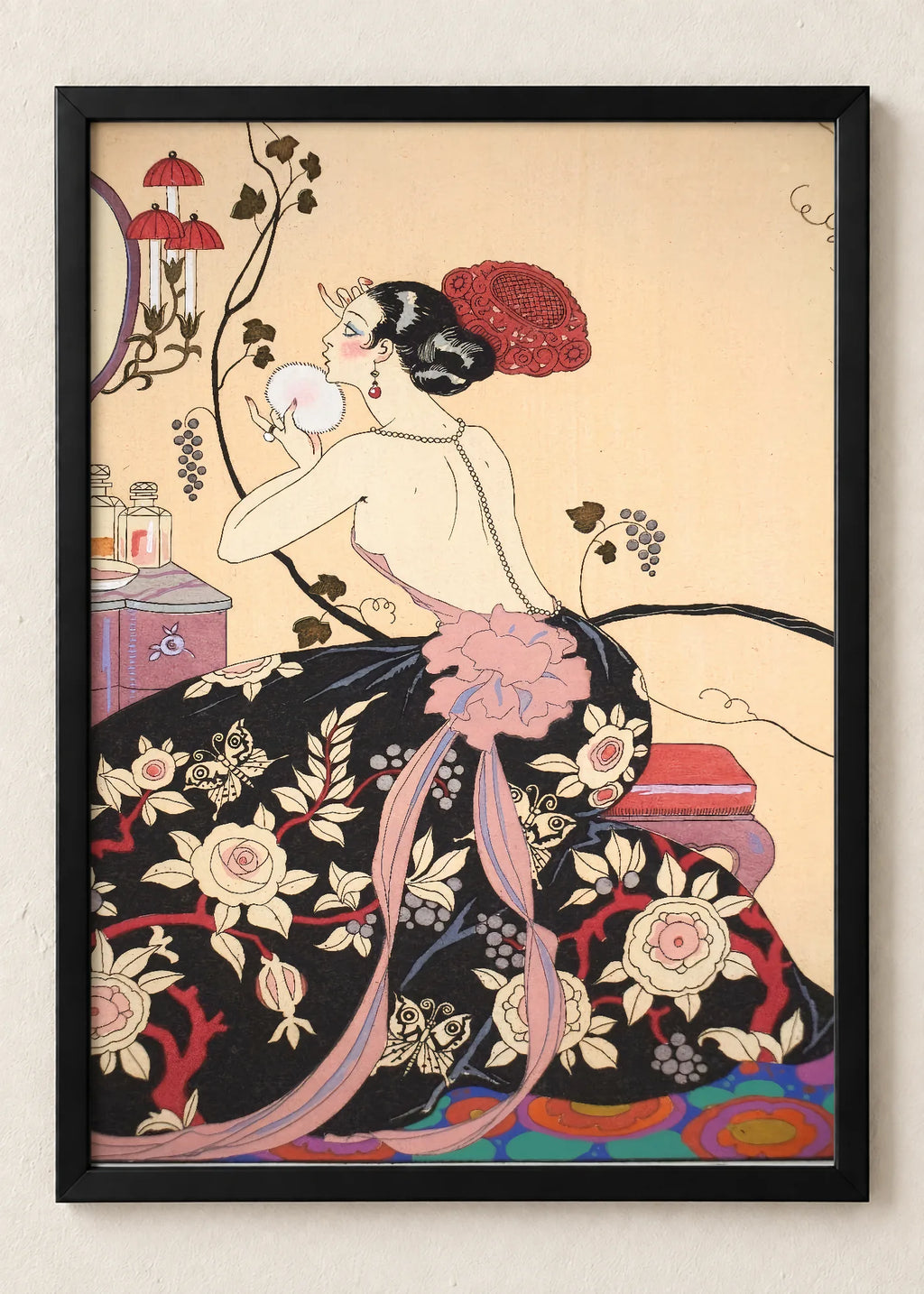 Georges Barbier: moda i boje, set od 4 postera, Le Bonheur du Jour ou Les Graces a la Mode, u crnim ramu