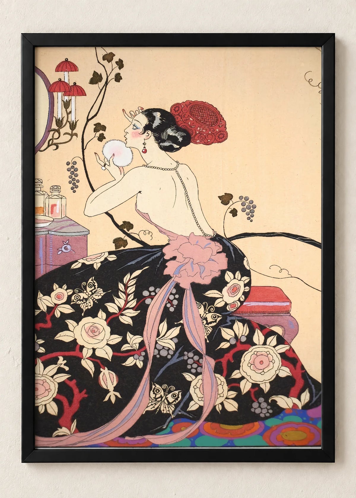 Georges Barbier: moda i boje, set od 4 postera, Le Bonheur du Jour ou Les Graces a la Mode, u crnim ramu
