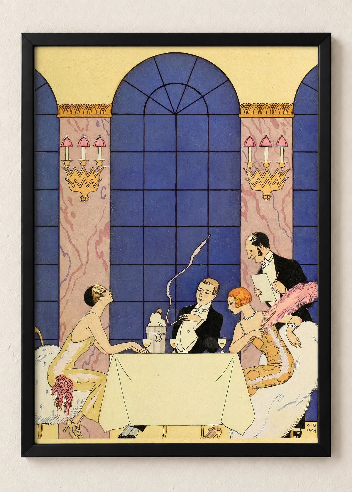 Georges Barbier: moda i boje, set od 4 postera, Le Champagne, u crnim ramu