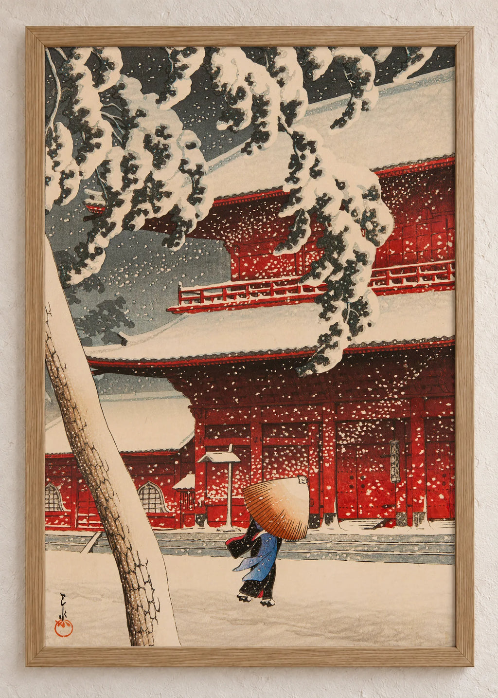 Hramovi u snegu: set od 3 postera, Zojoji Temple in Snow, u braon ramu