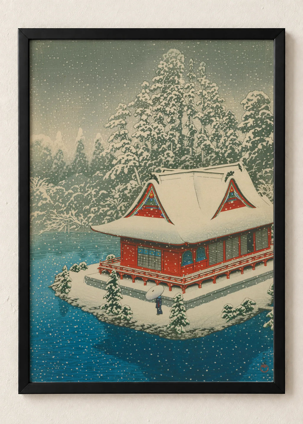 Hramovi u snegu: set od 3 postera, Red Temple in Snow, u crnim ramu