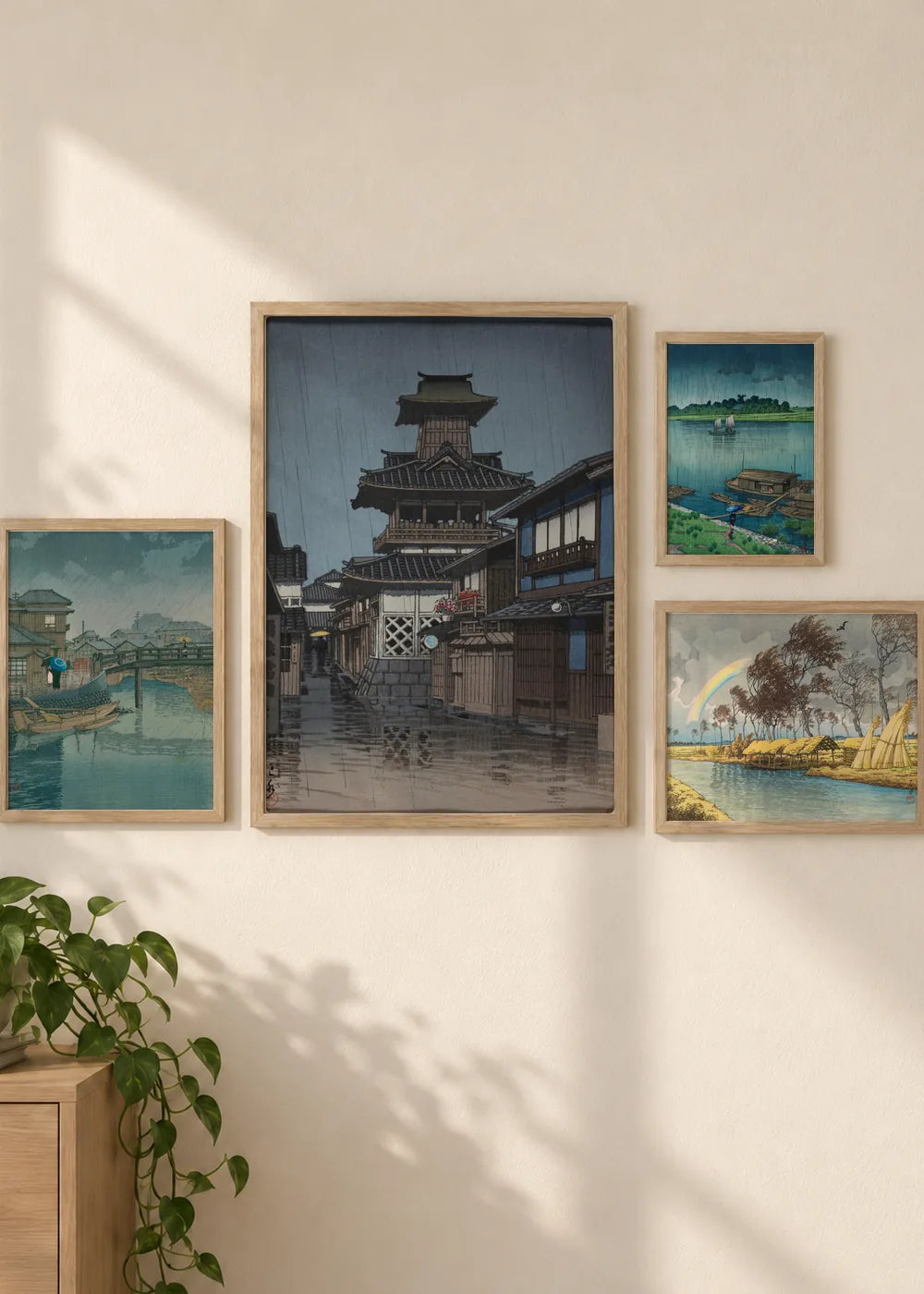 Japan posle kiše: set od 4 postera, ceo set u braon ramovima