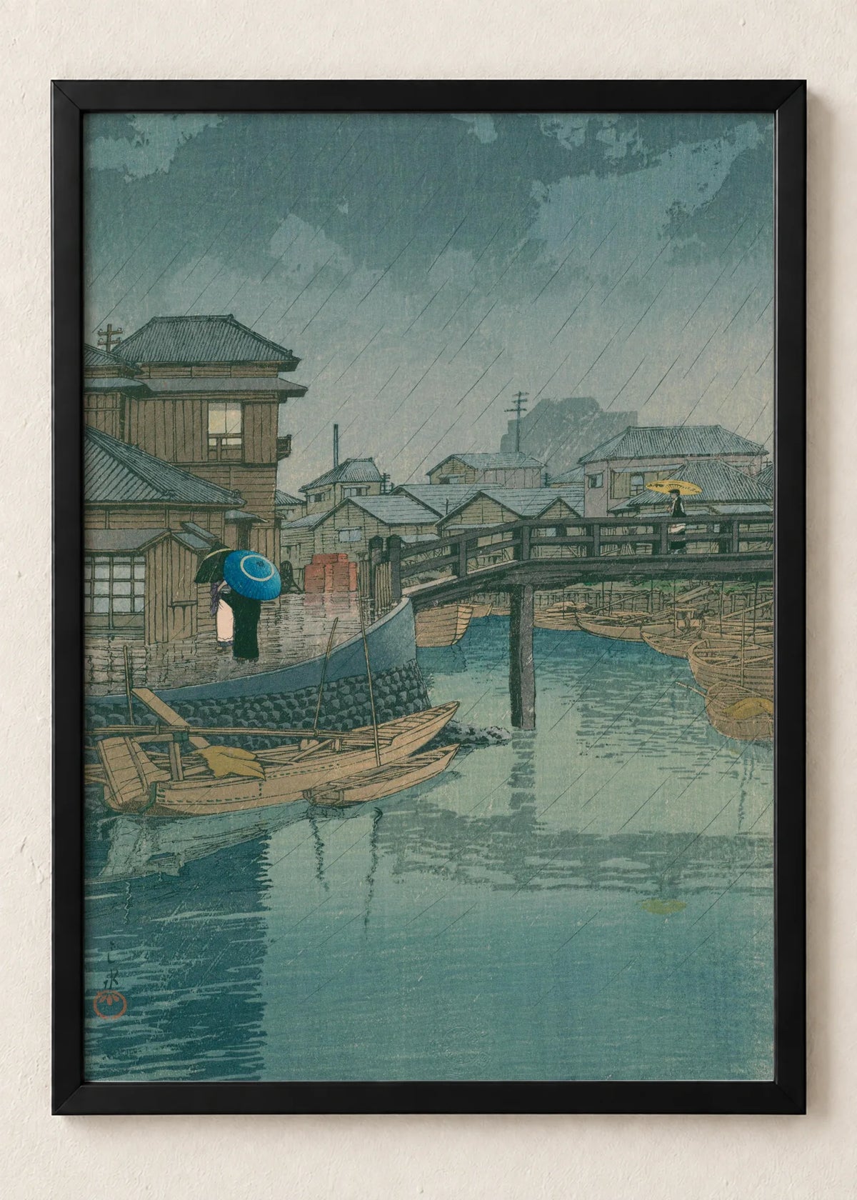 Japan posle kiše: set od 4 postera, Rain at Shinagawa, u crnim ramu