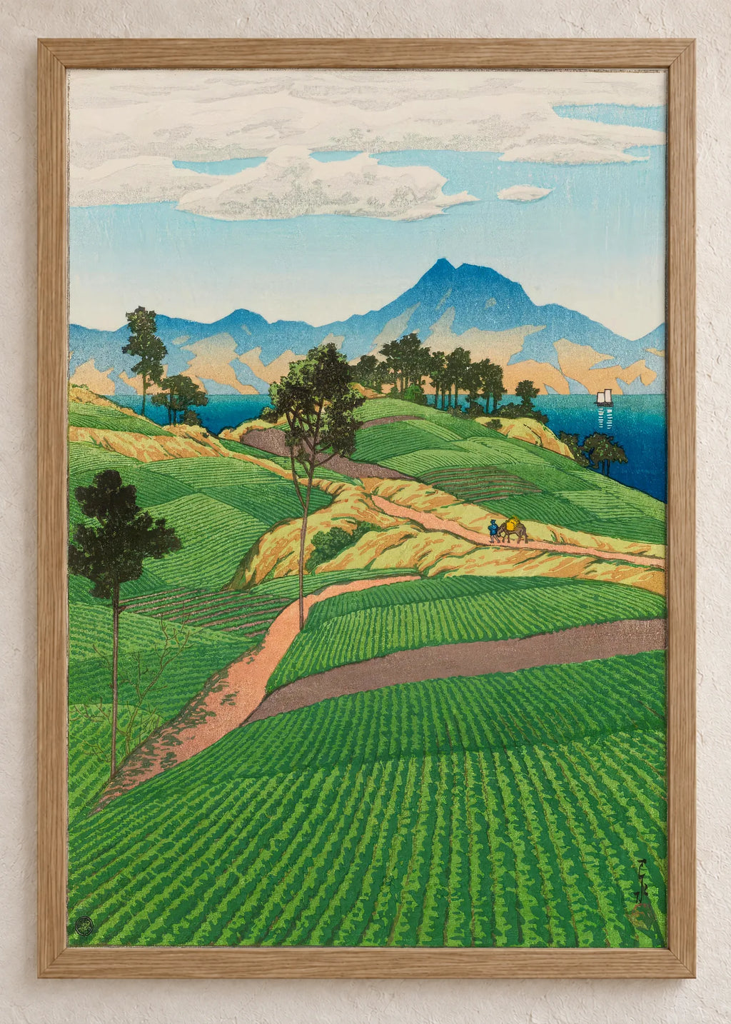 Japanski pejzaži: sela i planine, Japanese Landscape with Fields, u braon ramu