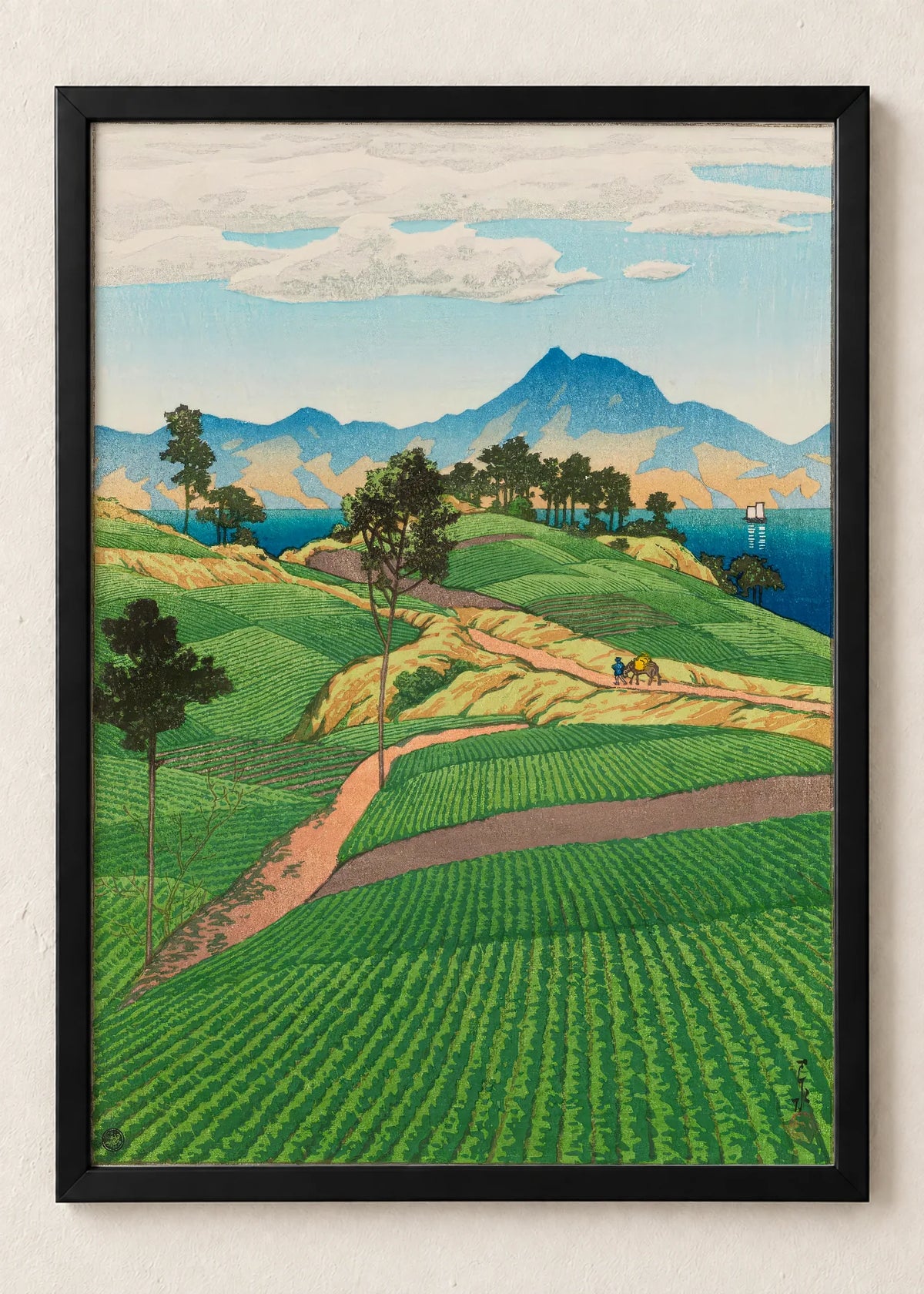 Japanski pejzaži: sela i planine, Japanese Landscape with Fields, u crnim ramu
