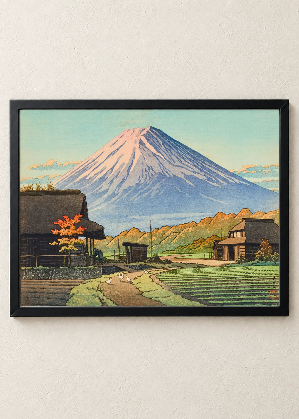 Japanski pejzaži: sela i planine, Mount Fuji, Autumn Village, u crnim ramu