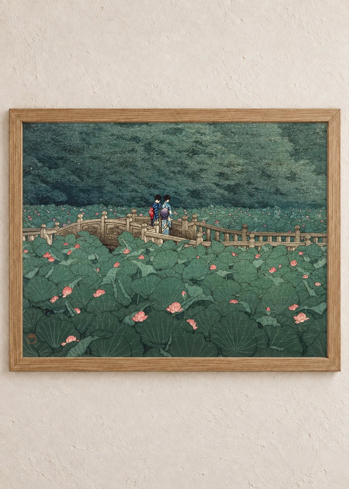 Japanski pejzaži: šuma, lotosi i Fudži, Bridge over Lotus Pond, u braon ramu