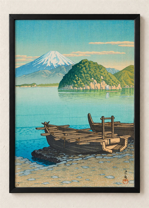 Čamci na obali ispod Fudžija, poster u crnom ramu