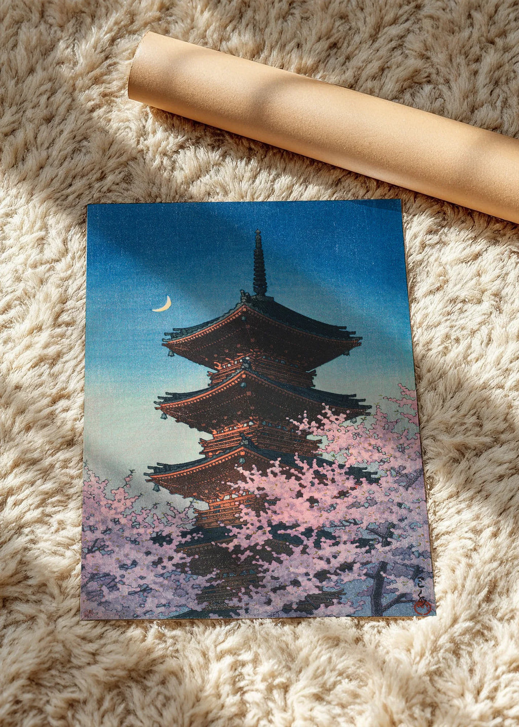Pagoda, trešnje i mesec, poster bez rama