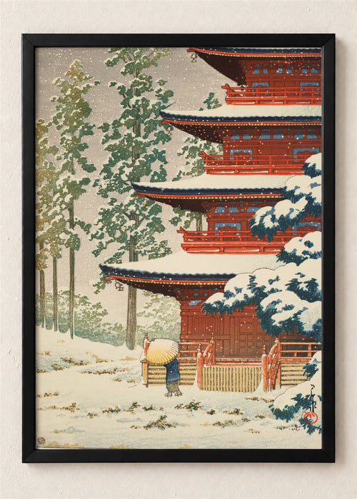Crvena pagoda u snegu, poster u crnom ramu