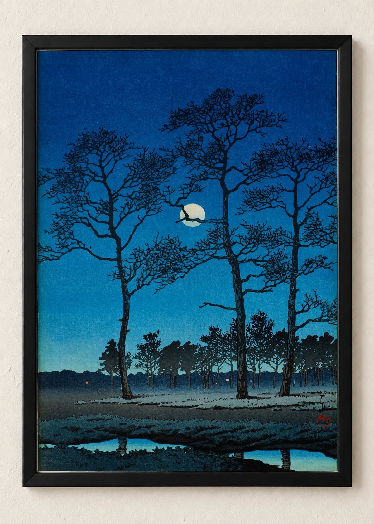 Mesec i tišina: set od 3 postera, Winter Moon over Trees, u crnim ramu