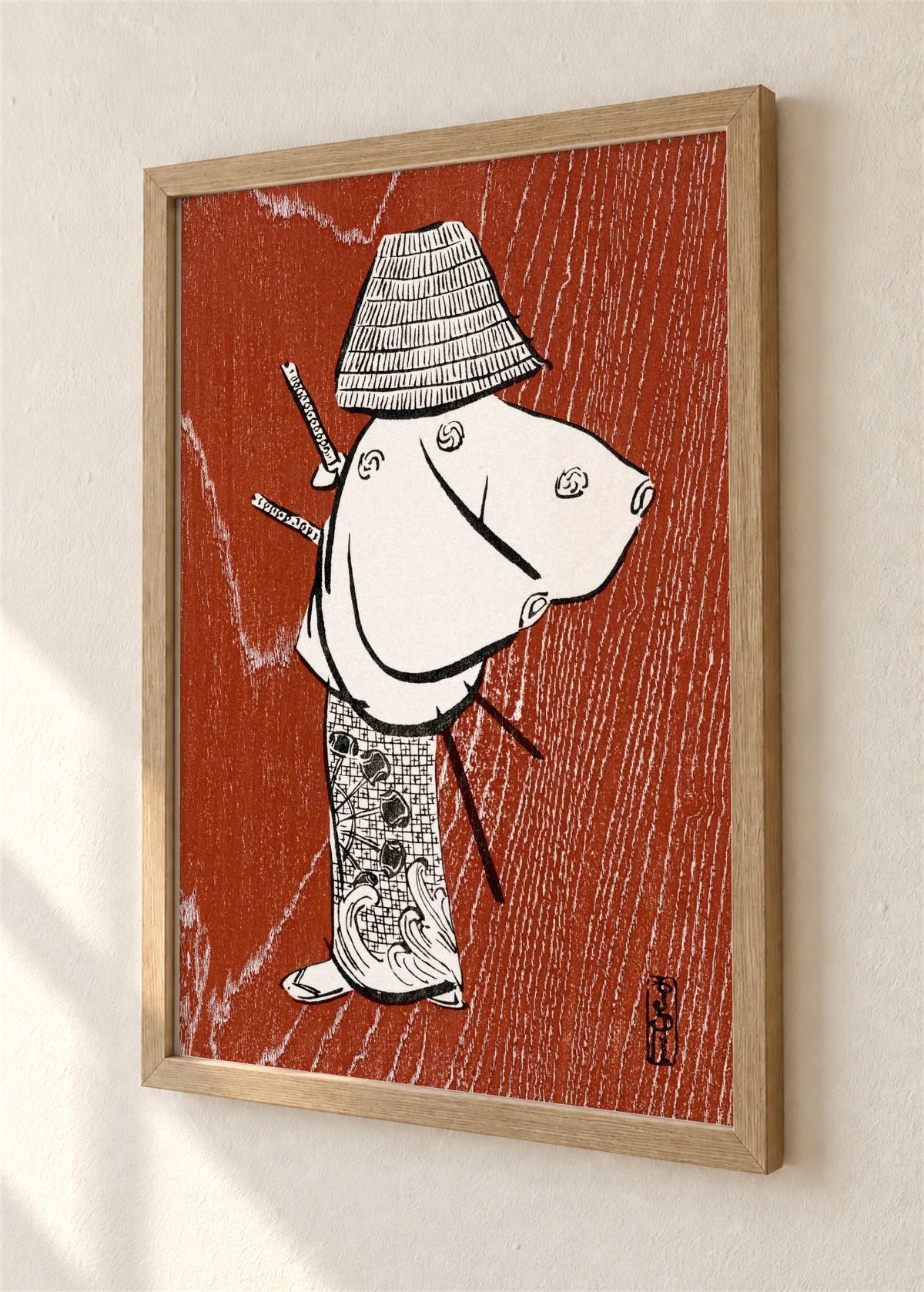 Samuraj sa slamnatim šeširom, braon ram, detalj