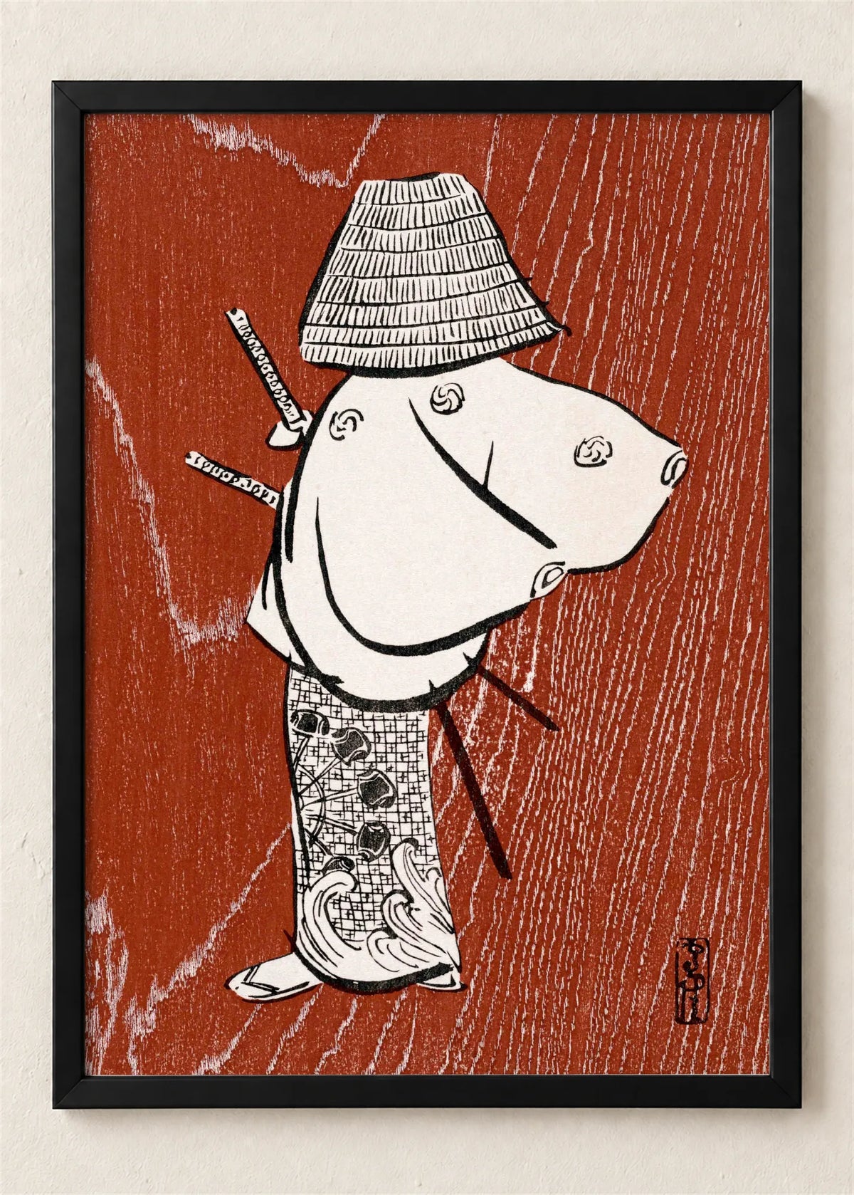 Samuraj sa slamnatim šeširom, poster u crnom ramu