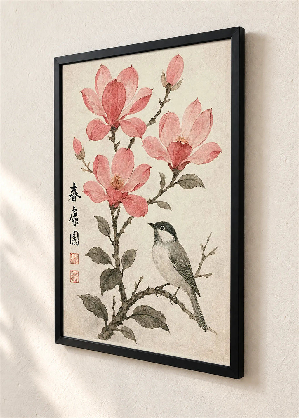 Magnolija i ptica, crni ram, detalj