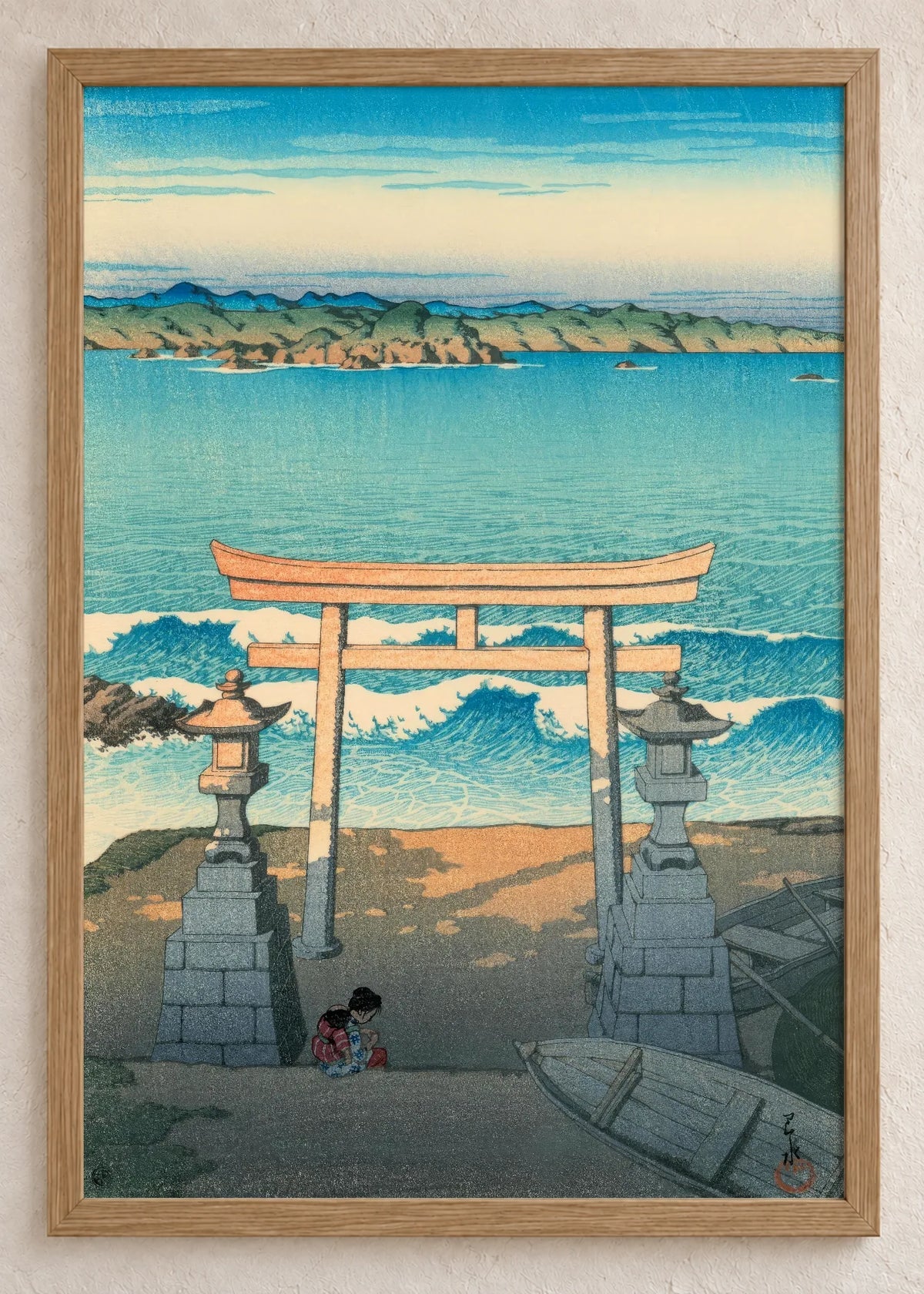 Obala i more: set od 3 postera, Torii Gate by the Sea, u braon ramu