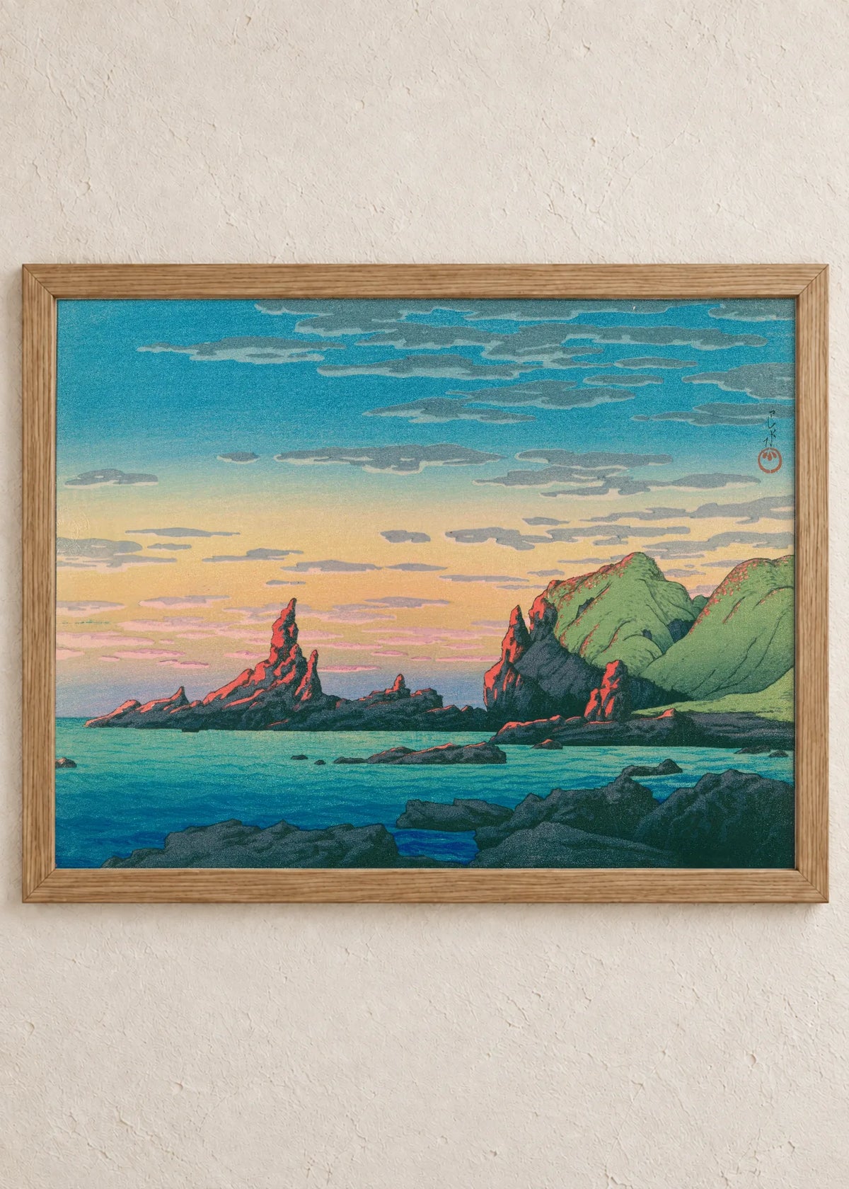 Obala i more: set od 3 postera, Rocky Coast, Sunset, u braon ramu