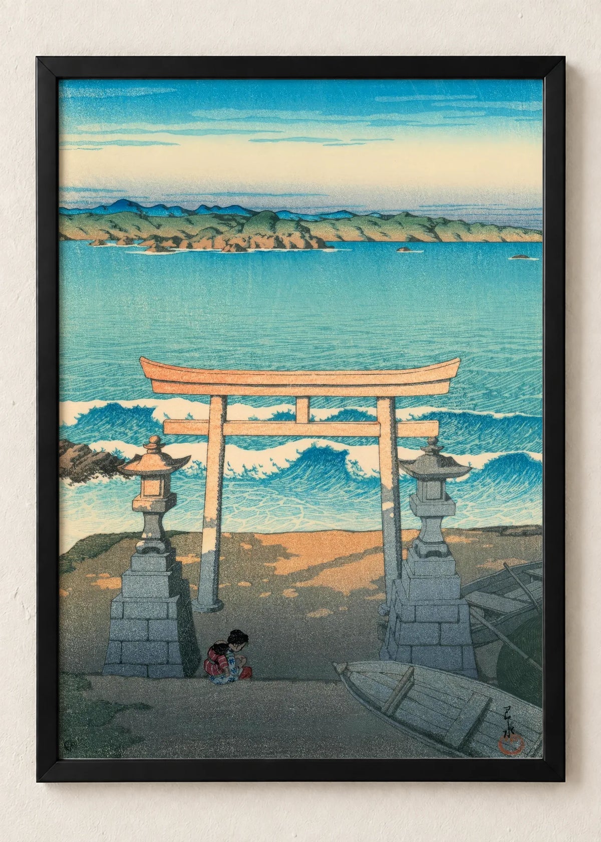 Obala i more: set od 3 postera, Torii Gate by the Sea, u crnim ramu