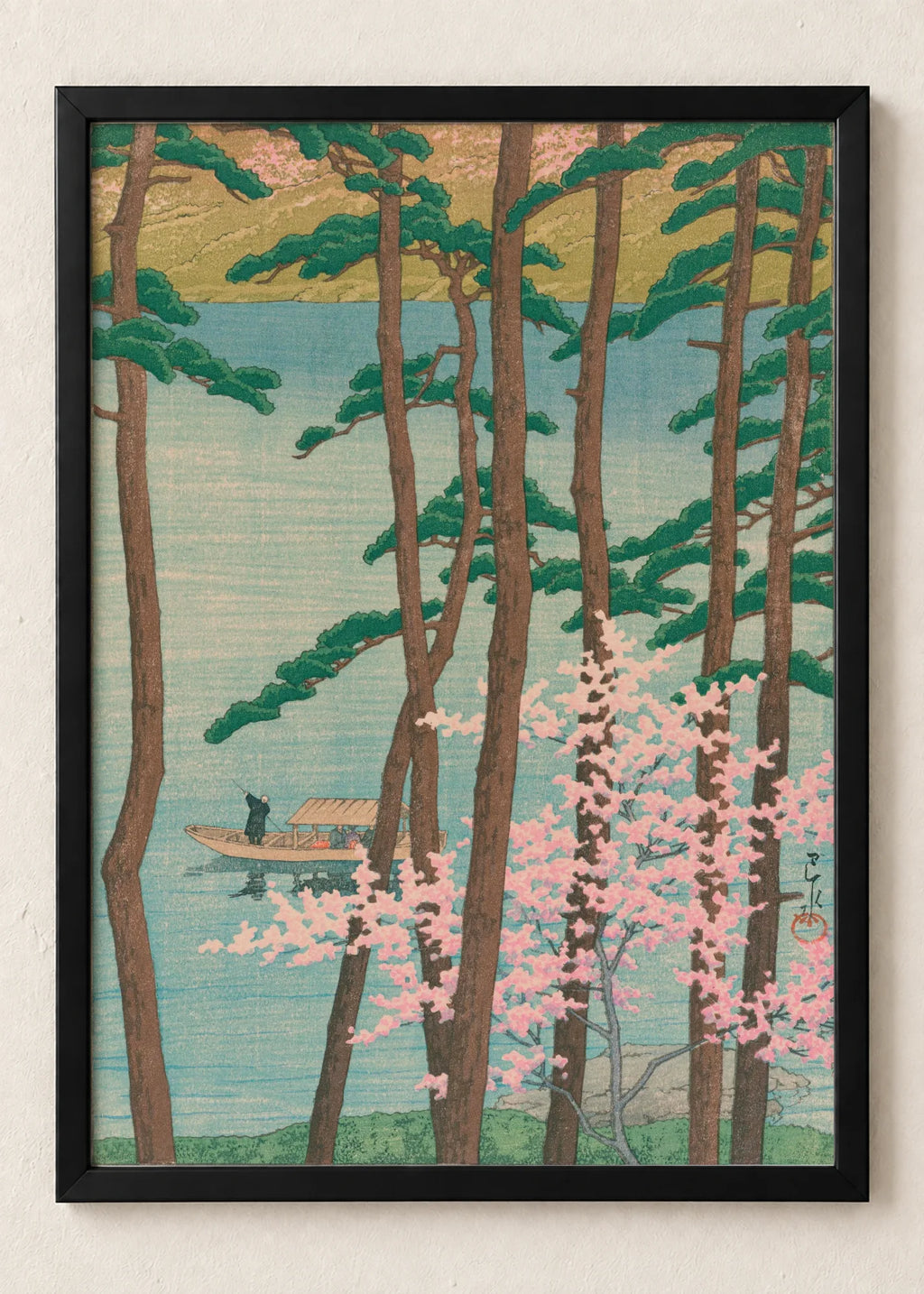 Prolećni mostovi i hramovi: set od 4 postera, Spring in Arashiyama, u crnim ramu