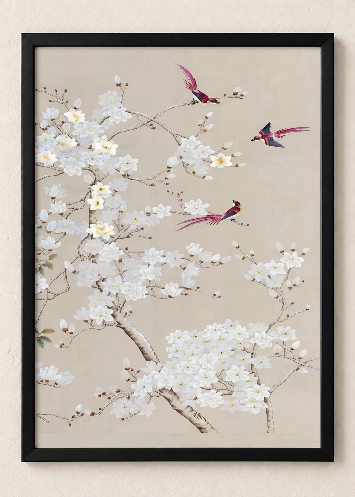Ptice i cvetne grane: set od 3 postera, Birds Among White Blossoms, u crnim ramu