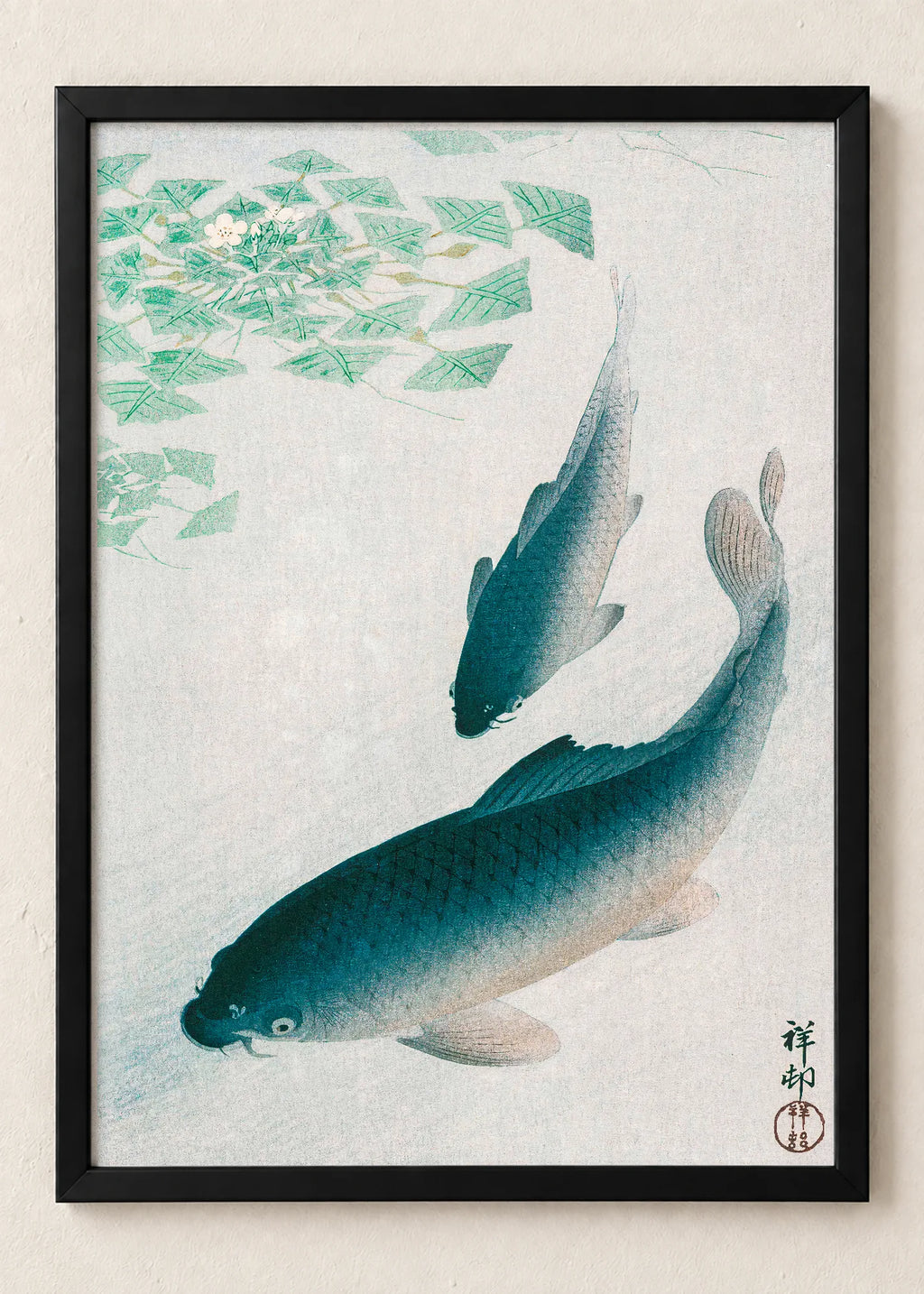 Ribe i ždralovi: set od 3 postera, Two Carp Beneath Plum Blossoms, u crnim ramu