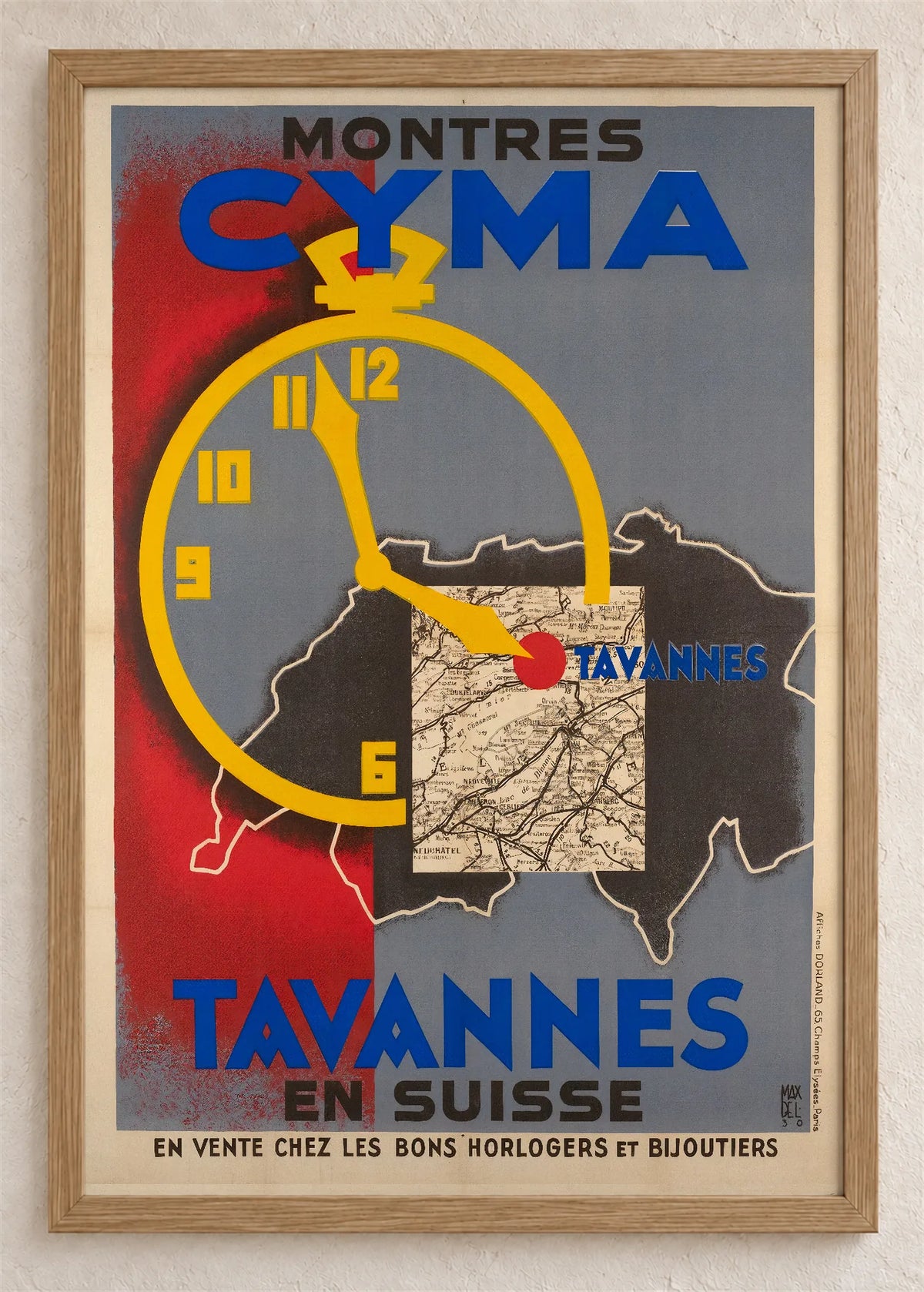 Cyma Tavannes, reklamni plakat, poster u braon drvenom ramu