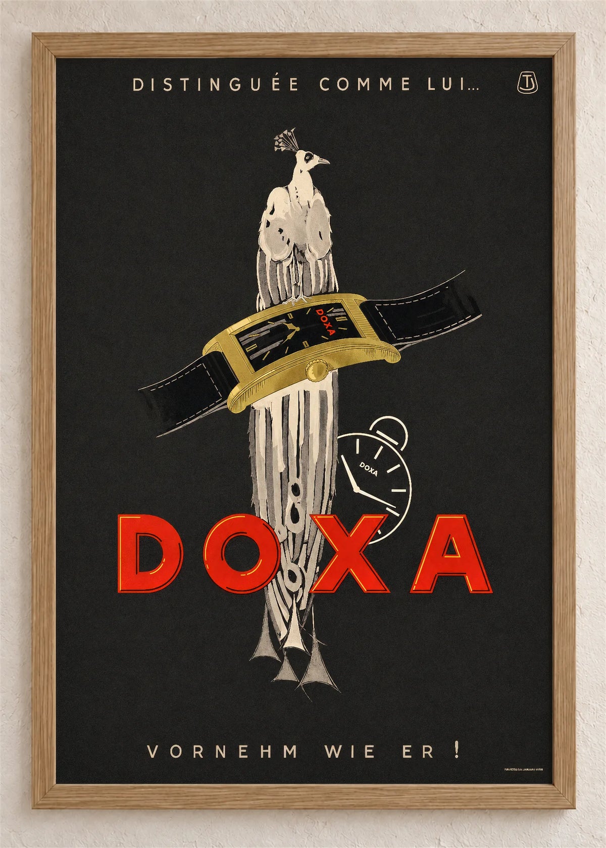 Doxa sa paunom, poster u braon drvenom ramu