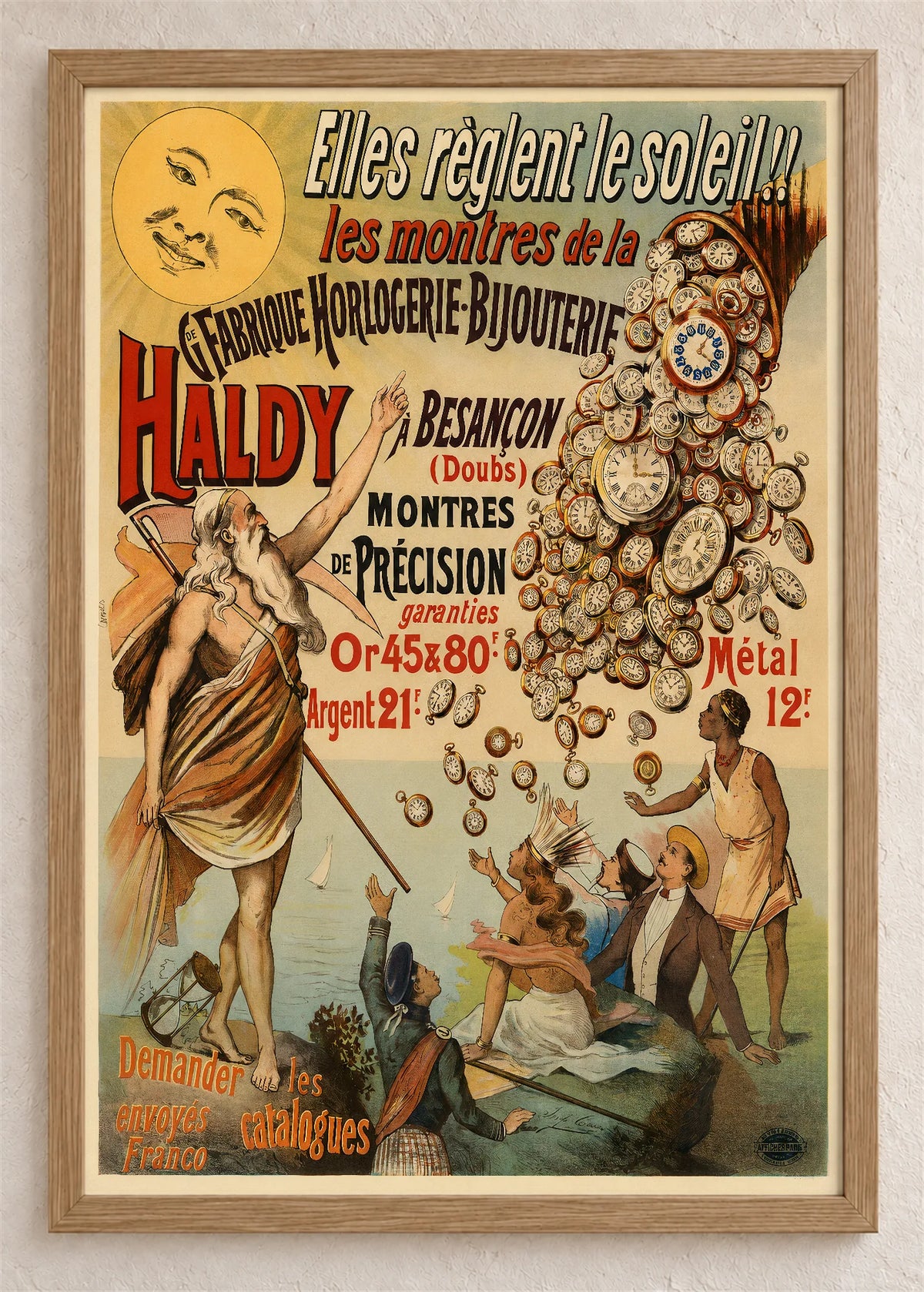 Haldy Besançon, reklamni plakat, poster u braon drvenom ramu