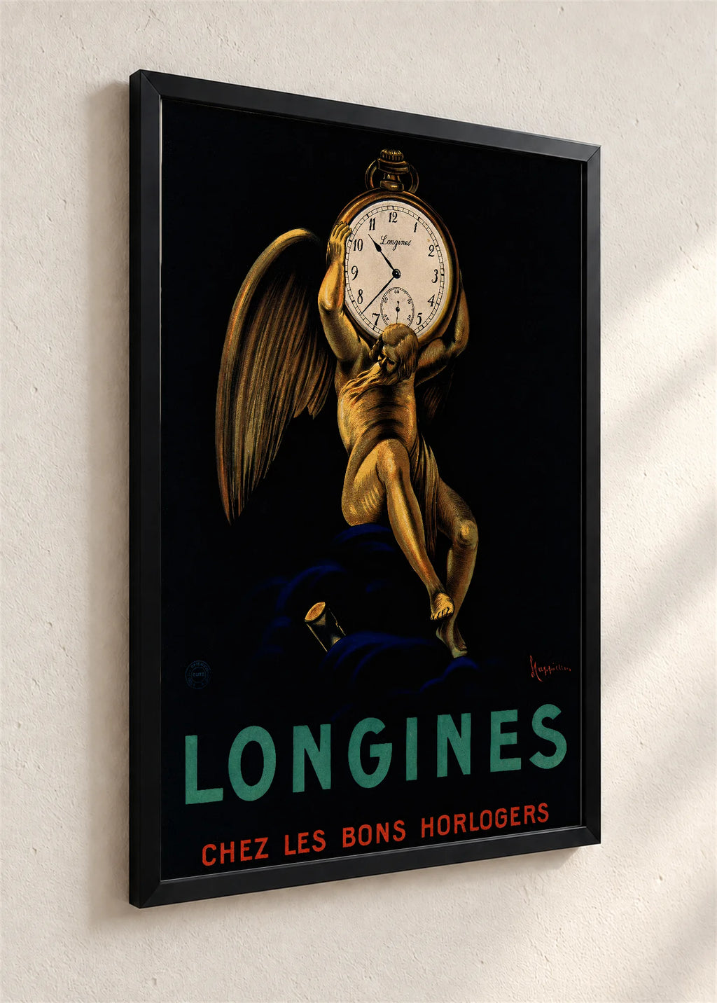 Longines sa anđelom, crni ram iz ugla