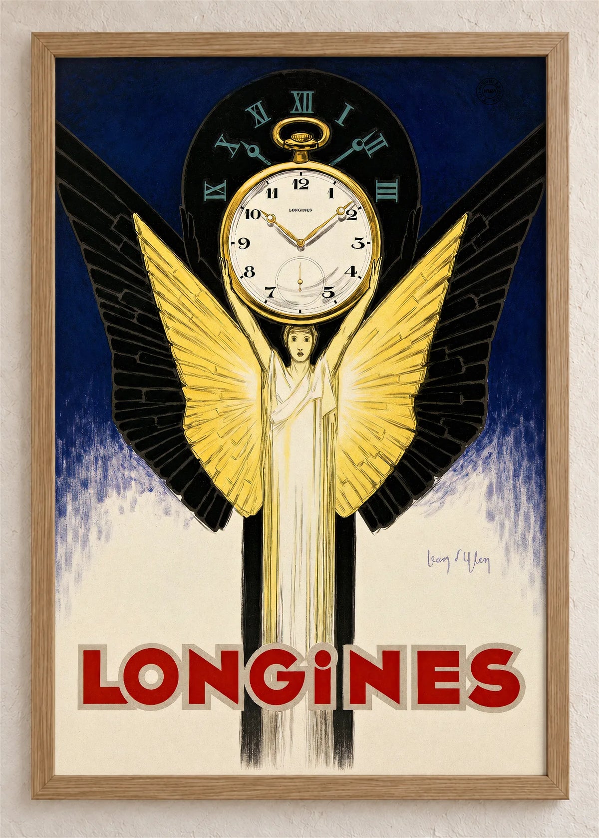 Longines sa krilima, poster u braon drvenom ramu