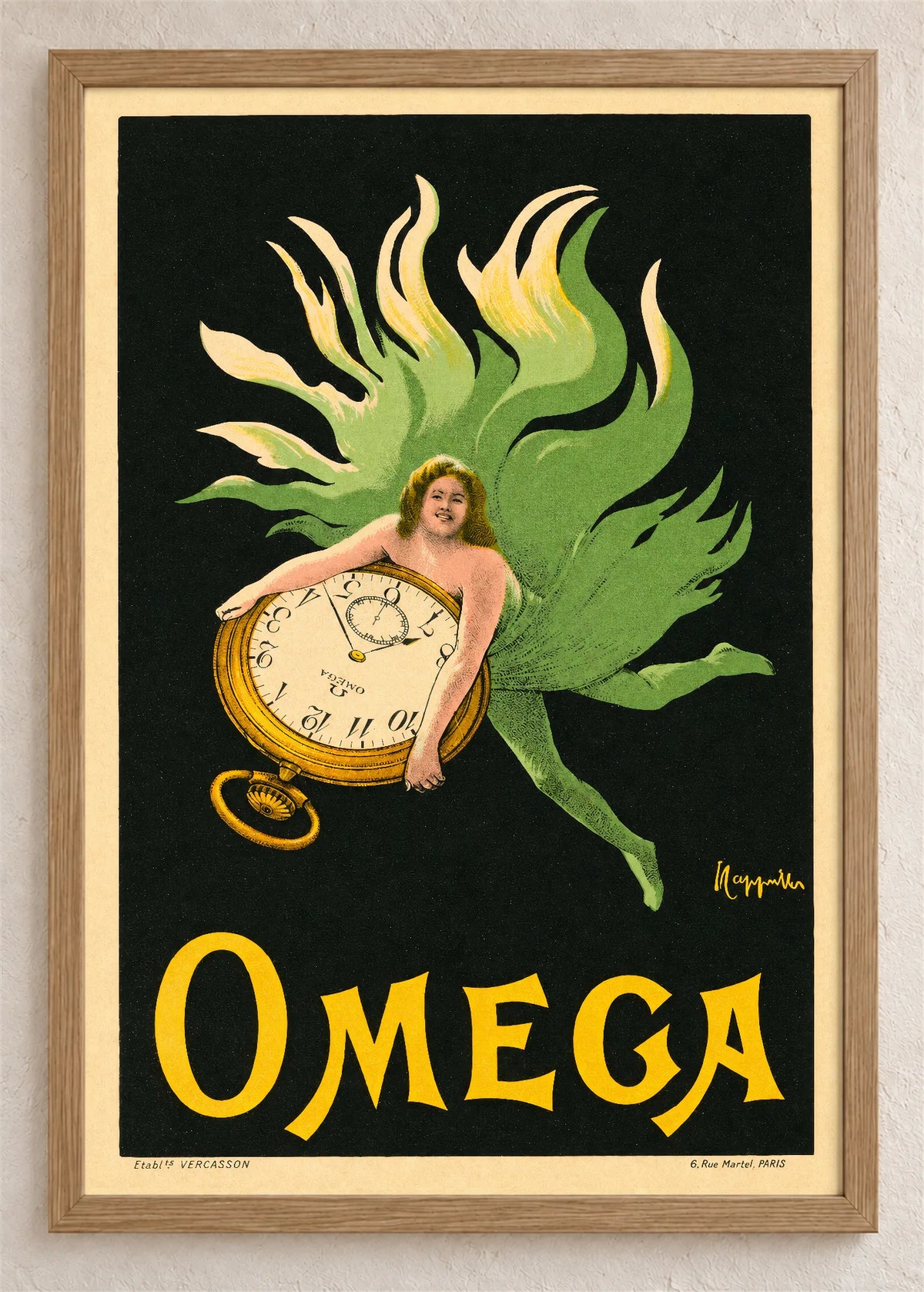Omega, reklamni plakat, poster u braon drvenom ramu