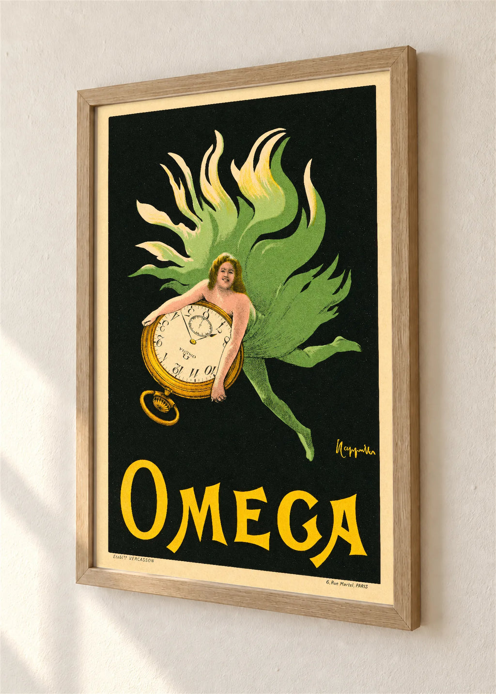 Omega, reklamni plakat, braon ram, detalj