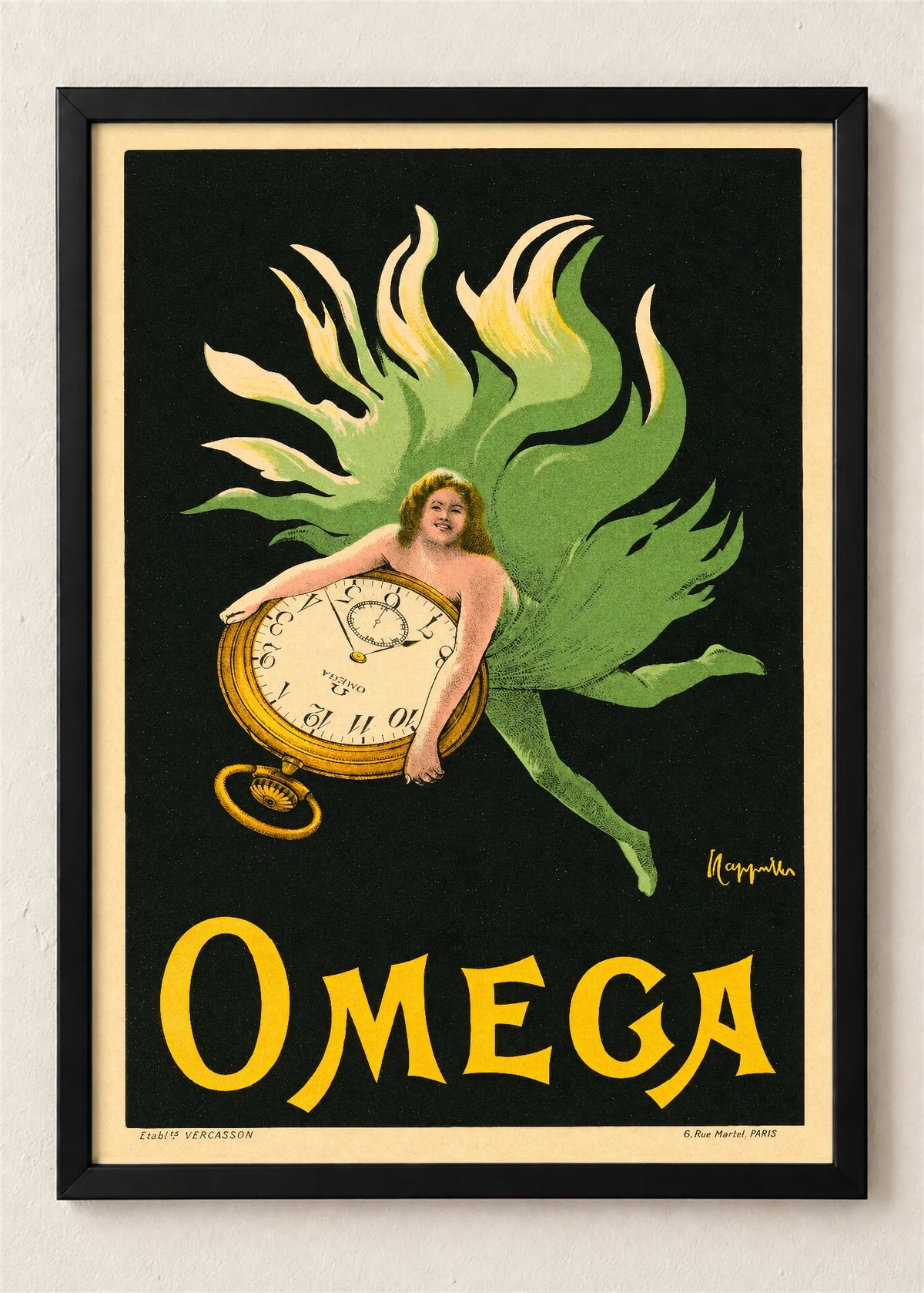 Omega, reklamni plakat, poster u crnom ramu