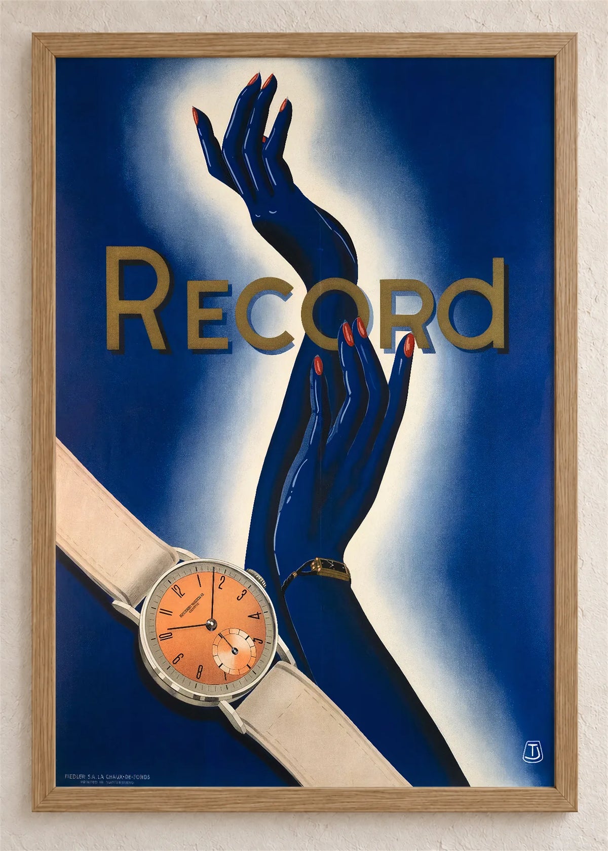 Record, reklamni plakat, poster u braon drvenom ramu
