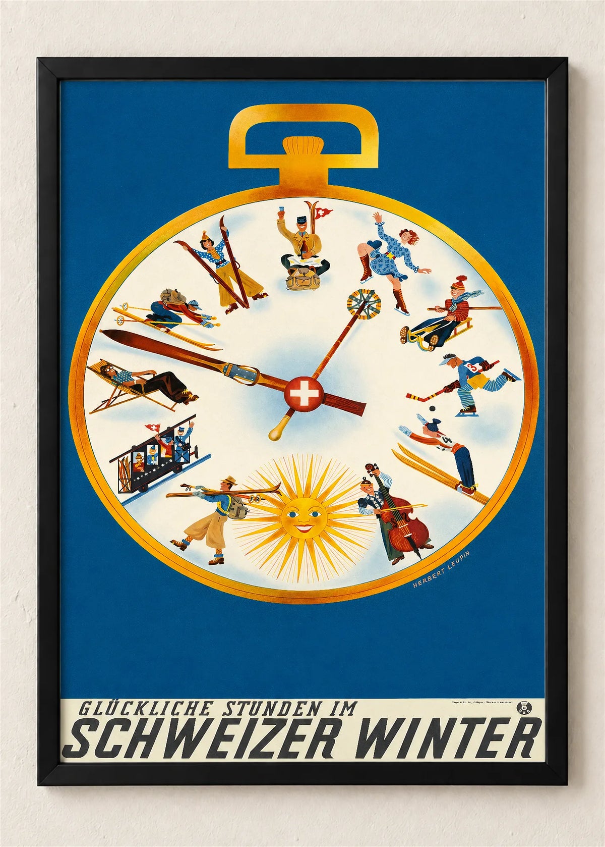 Švajcarska zima, reklamni plakat, poster u crnom ramu