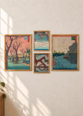 Utagawa Hiroshige: set od 4 postera, ceo set u braon ramovima