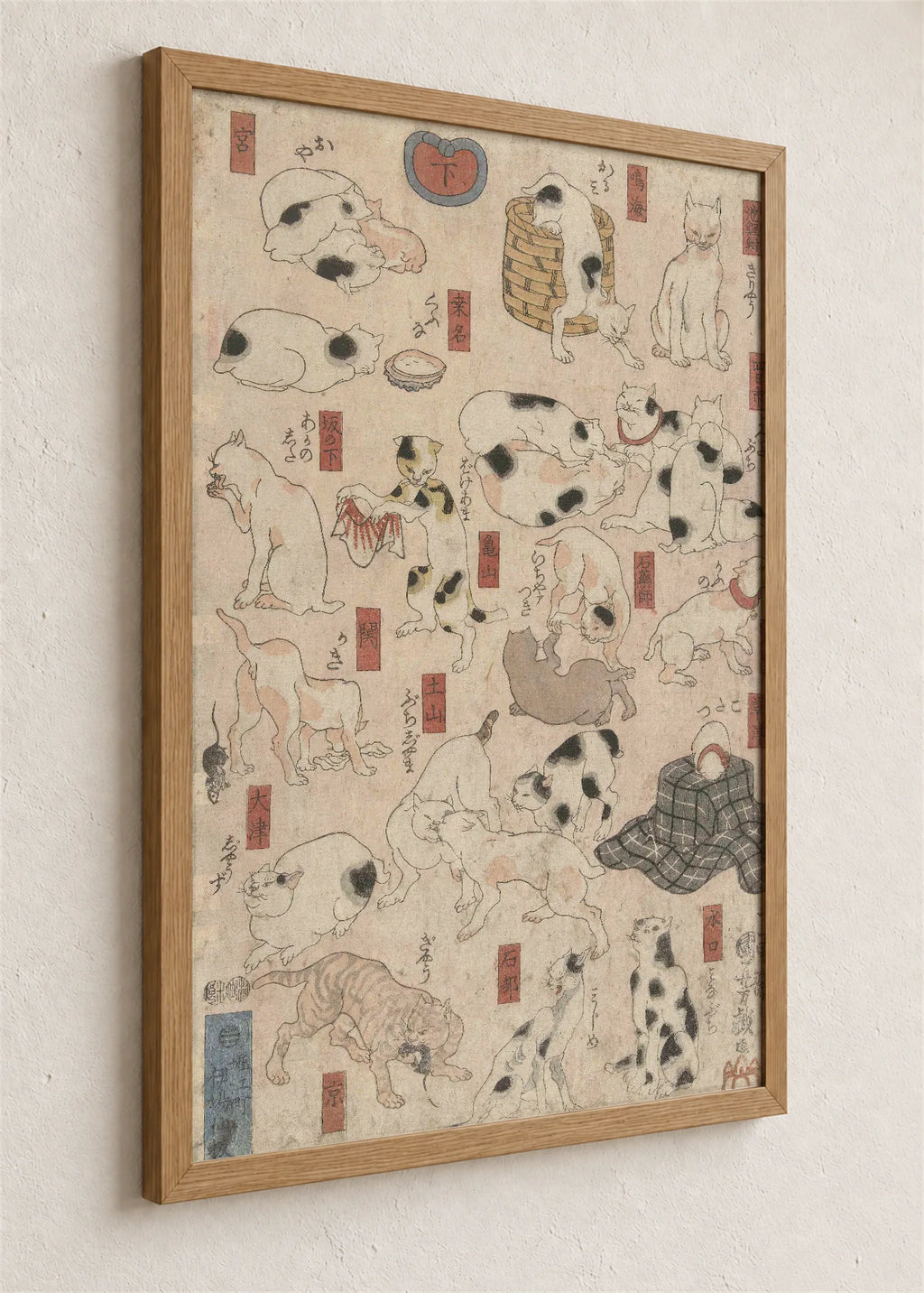 Mačke kao stanice puta Tokaido, braon ram iz ugla