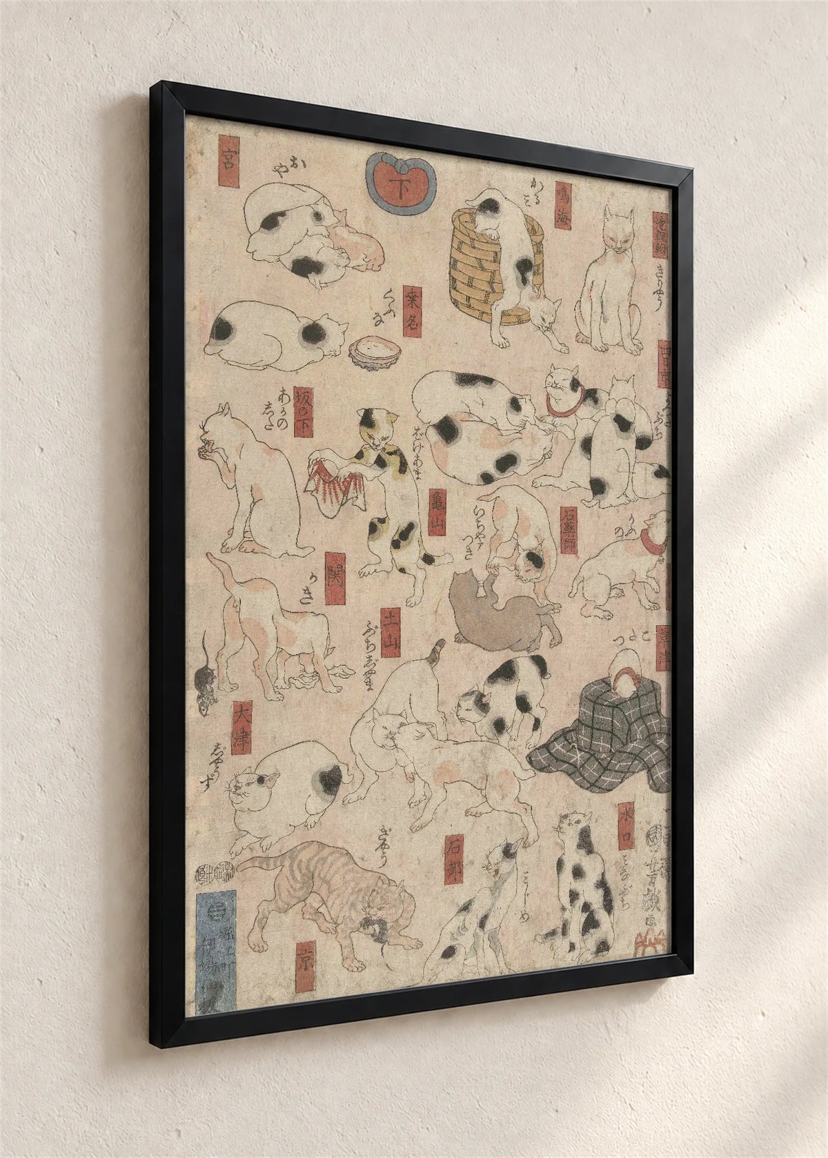 Mačke kao stanice puta Tokaido, crni ram iz ugla