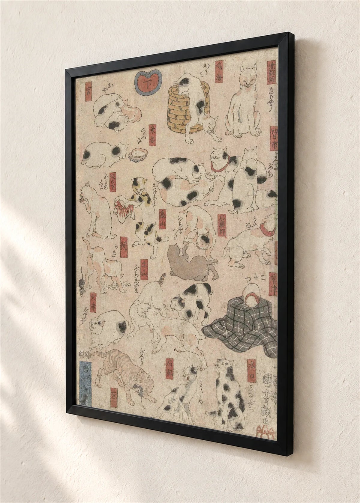 Mačke kao stanice puta Tokaido, crni ram, detalj