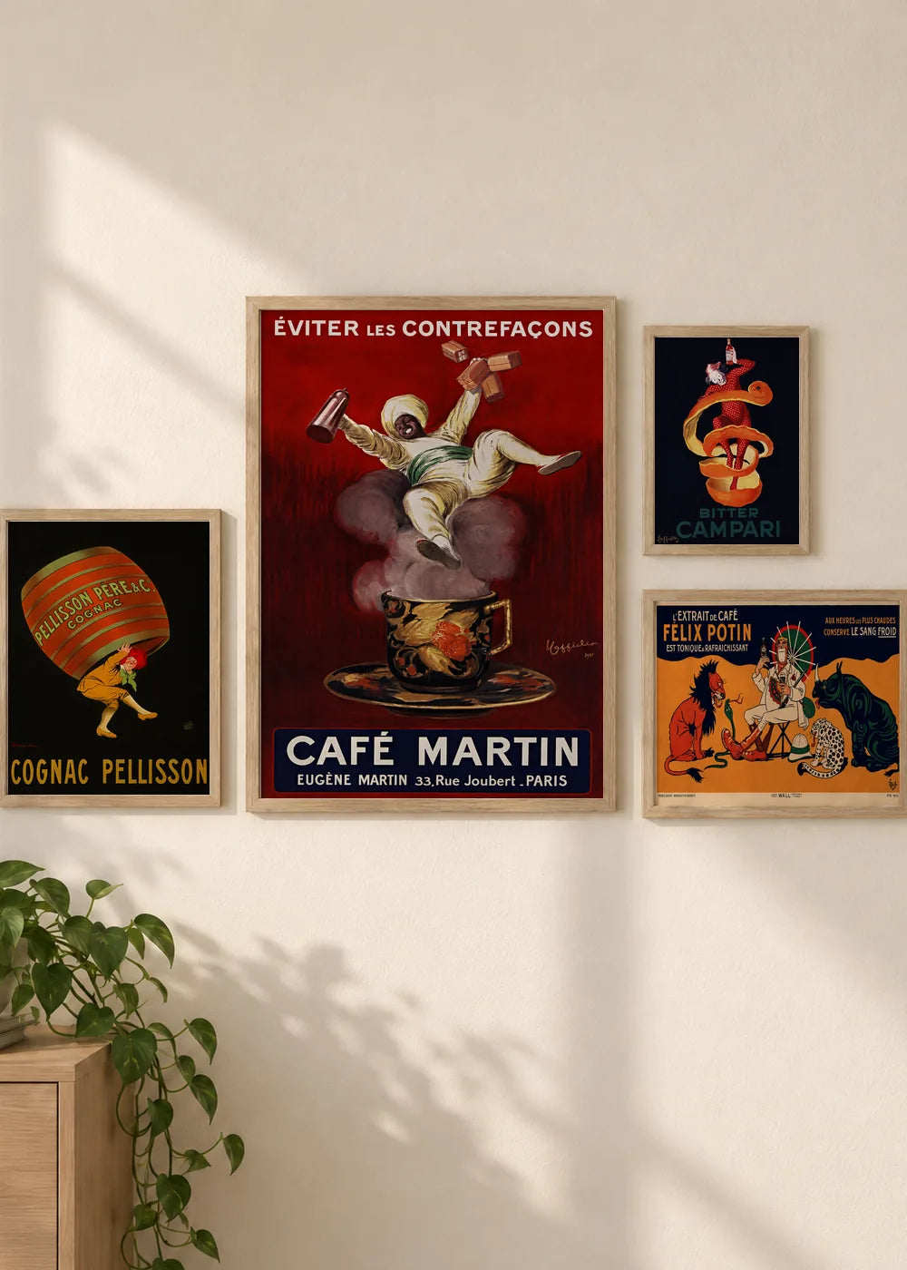 Vintage reklame: kafa, konjak i Campari, ceo set u braon ramovima