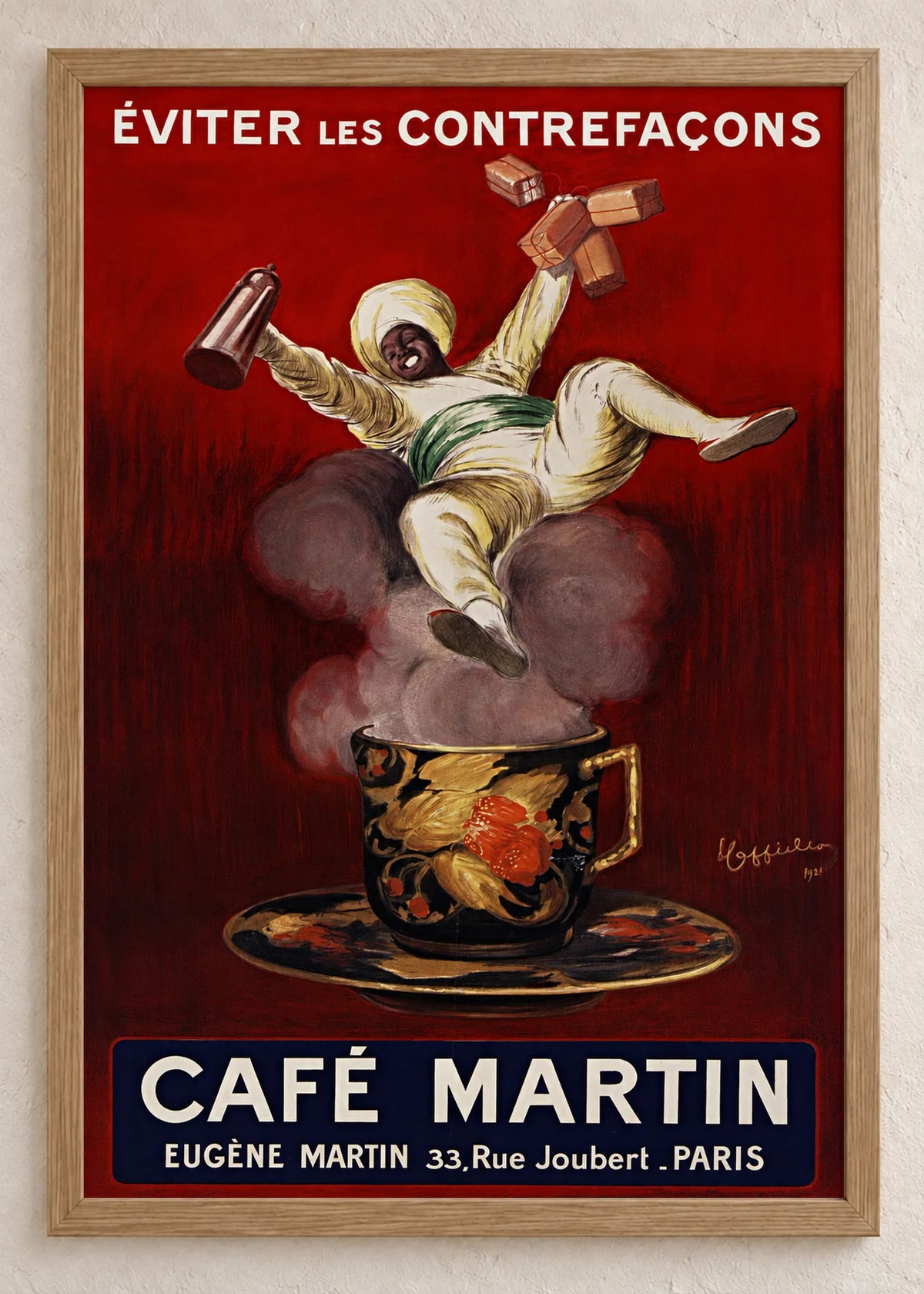 Vintage reklame: kafa, konjak i Campari, Café Martin, u braon ramu