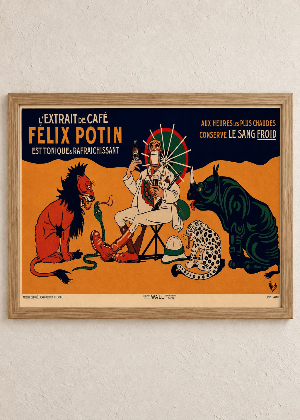 Vintage reklame: kafa, konjak i Campari, Félix Potin, u braon ramu