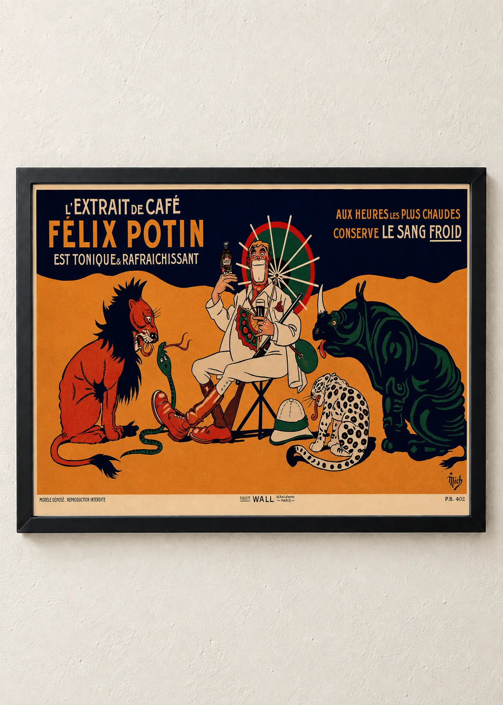Vintage reklame: kafa, konjak i Campari, Félix Potin, u crnim ramu