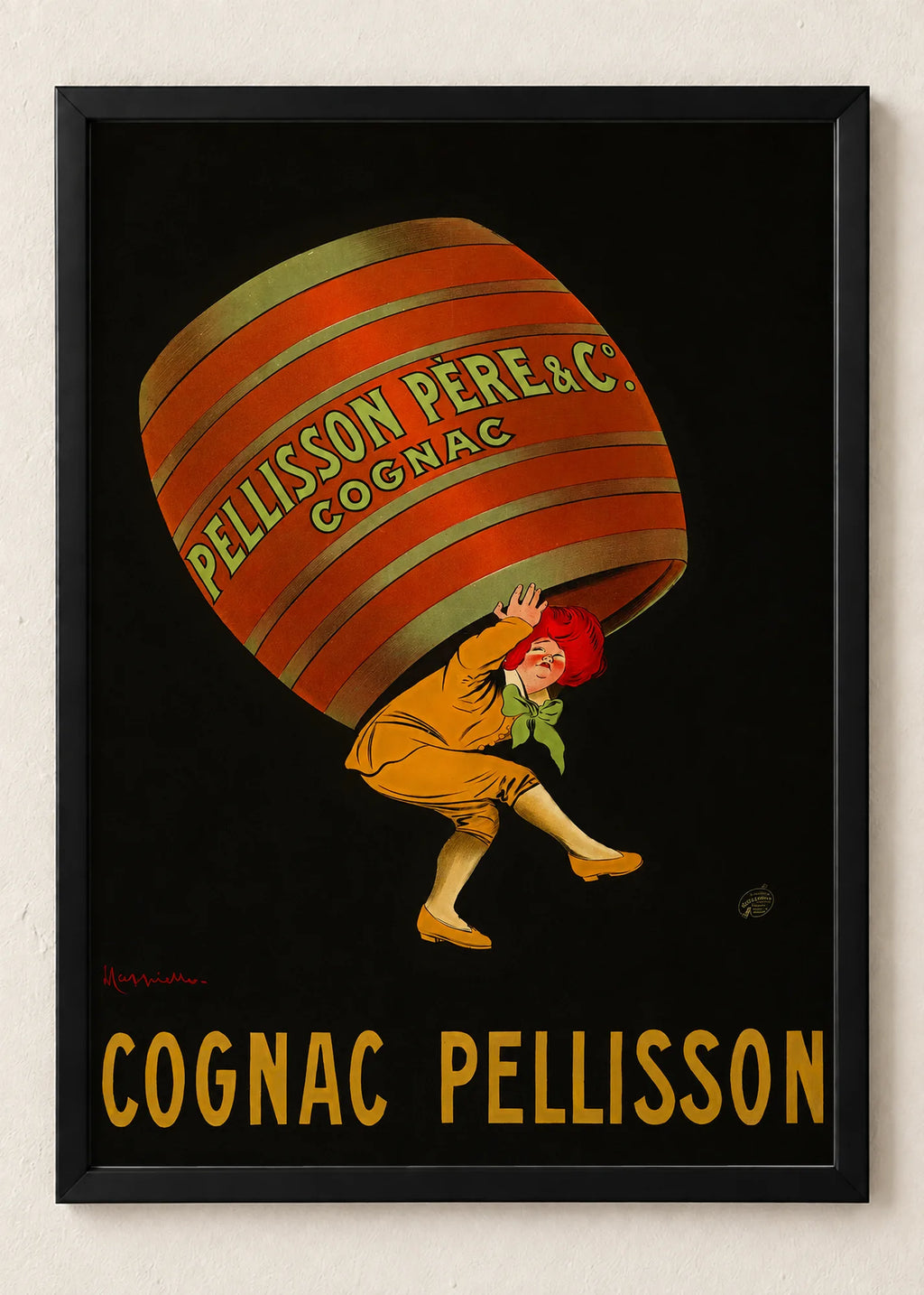 Vintage reklame: kafa, konjak i Campari, Cognac Pellisson, u crnim ramu