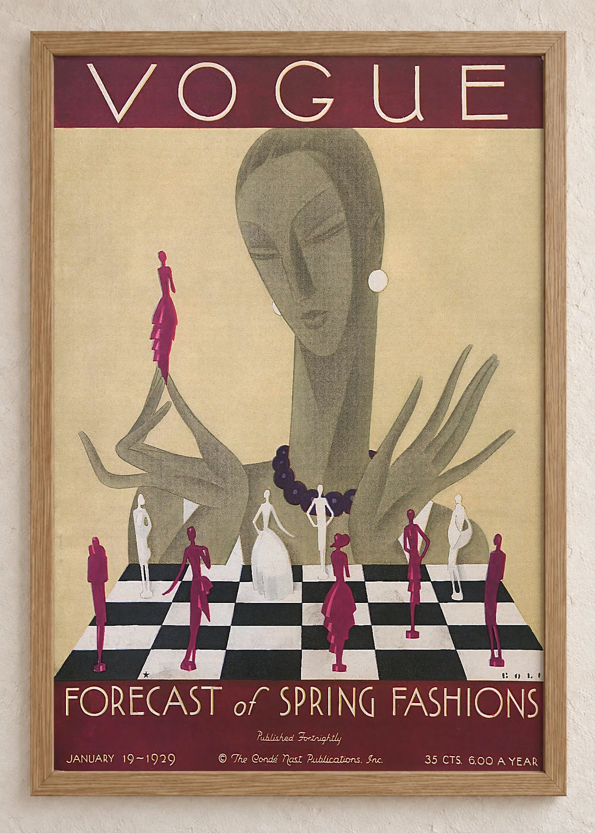 Vogue: četiri naslovnice, Vogue, Forecast of Spring Fashions, January 1929, u braon ramu