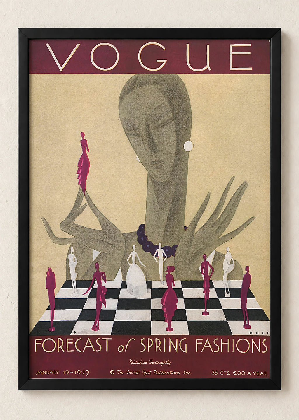 Vogue: četiri naslovnice, Vogue, Forecast of Spring Fashions, January 1929, u crnim ramu