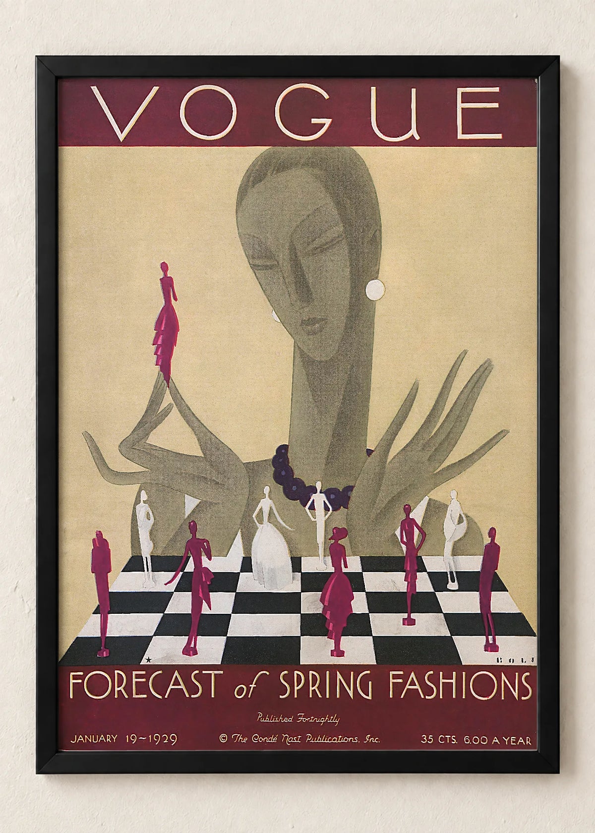 Vogue: četiri naslovnice, Vogue, Forecast of Spring Fashions, January 1929, u crnim ramu
